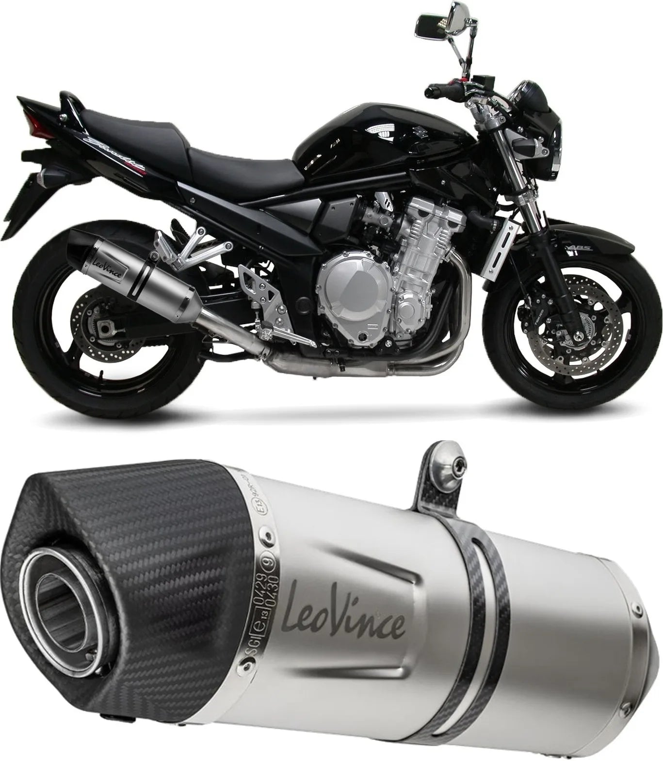Exhaust Tip With Noise Certification Lv One Evo Stainless Steel Carbon Fiber End Cap - Leovince Compatible With Suzuki Gsx 1250 Fa (2010-2016)