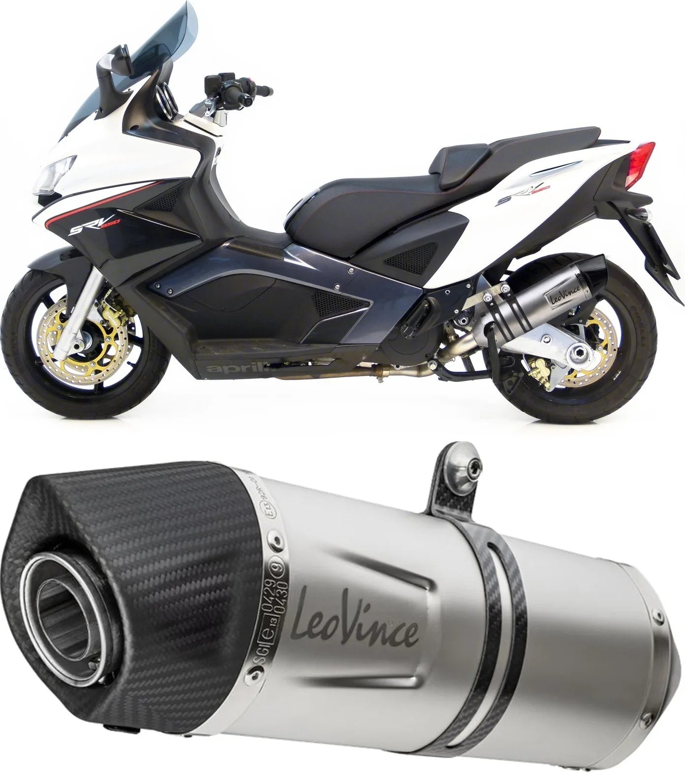 Exhaust Tip With Noise Certification Lv One Evo Stainless Steel Carbon Fiber End Cap - Leovince Compatible With Aprilia Srv 850 (2012-2016)