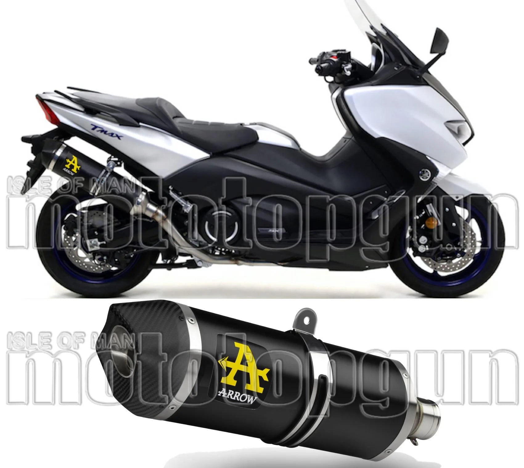 Exhaust Tip With Noise Certification Race-Tech Black Aluminium Carbon - Arrow Special Parts Compatible With Yamaha Xp 530 T-Max (2017-2019)