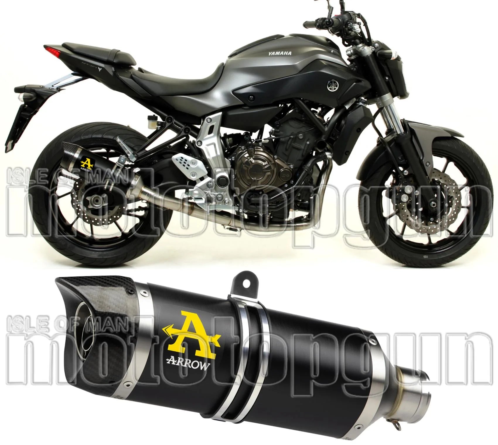 Exhaust Tip With Noise Certification Thunder Black Aluminium Carbon - Arrow Special Parts Compatible With Yamaha Mt-07 (2014-2020)
