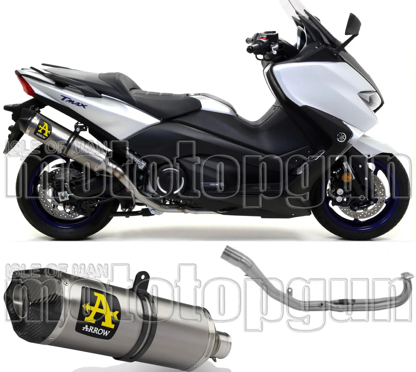 Complete Catalytic Exhaust System With Sound Certification Race-Tech Aluminium Carbon - Arrow Special Parts Compatible With Yamaha Xp 530 T-Max (2017-2019)