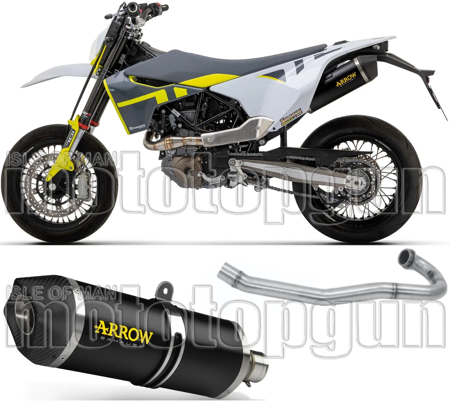 Complete Catalytic Exhaust System With Sound Certification Race-Tech Black Aluminium / Titanium Carbon - Arrow Special Parts Compatible With Husqvarna 701 Enduro (2021-2024)