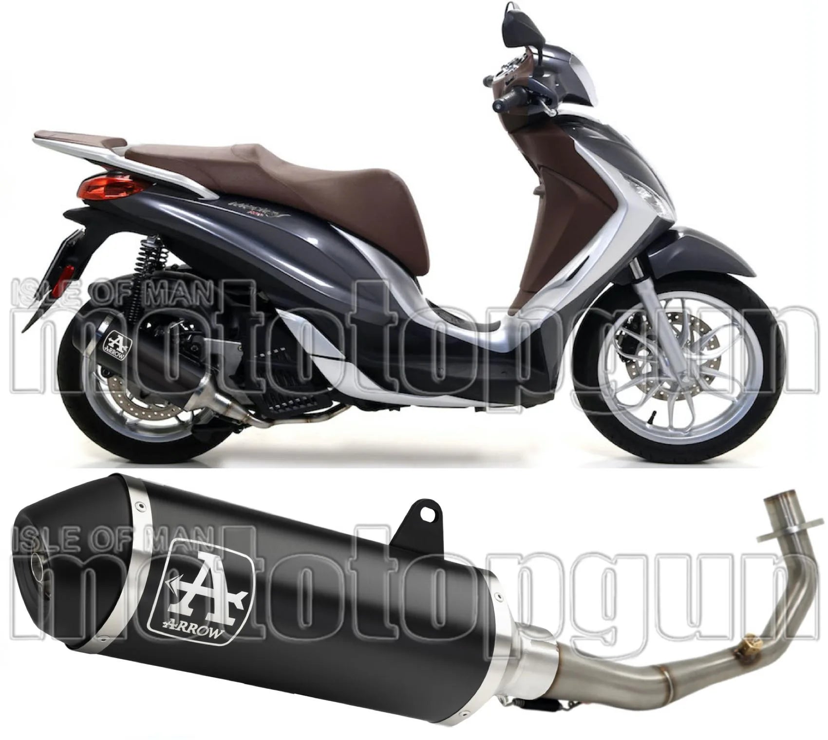 Complete Catalytic Exhaust System With Sound Certification Urban Black Aluminium Stainless Steel Black - Arrow Special Parts Compatible With Piaggio Medley 125 (2016-2019)