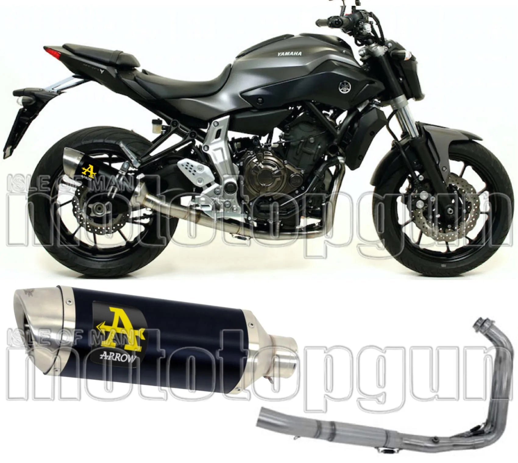 Complete Catalytic Exhaust System With Sound Certification Thunder Black Aluminium Stainless Steel - Arrow Special Parts Compatible With Yamaha Tracer 7 (2021-2024)