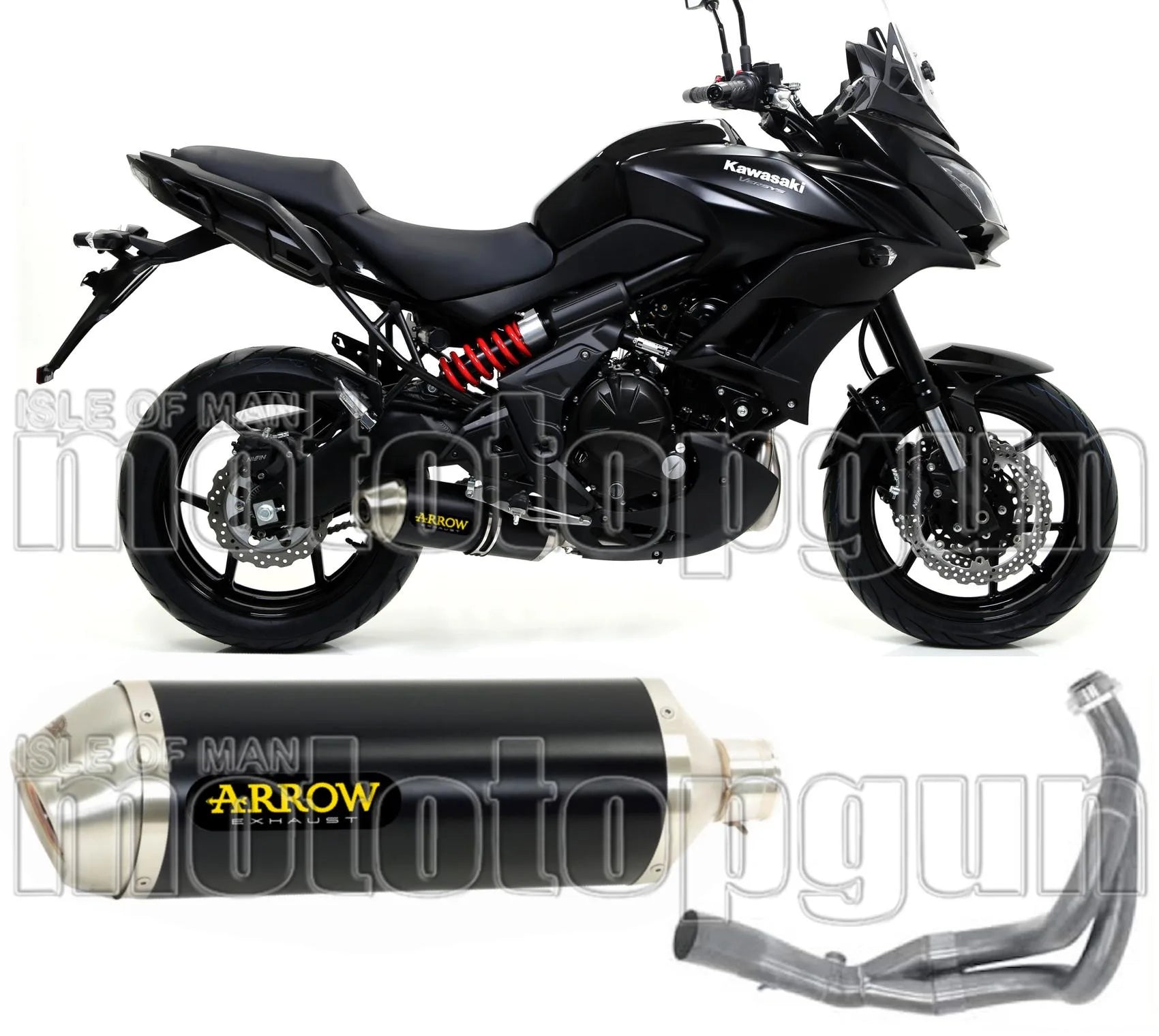 Complete Non-Catalytic Exhaust System With Sound Certification Race-Tech Black Aluminium Stainless Steel - Arrow Special Parts Compatible With Kawasaki Versys 650 (2017-2022)