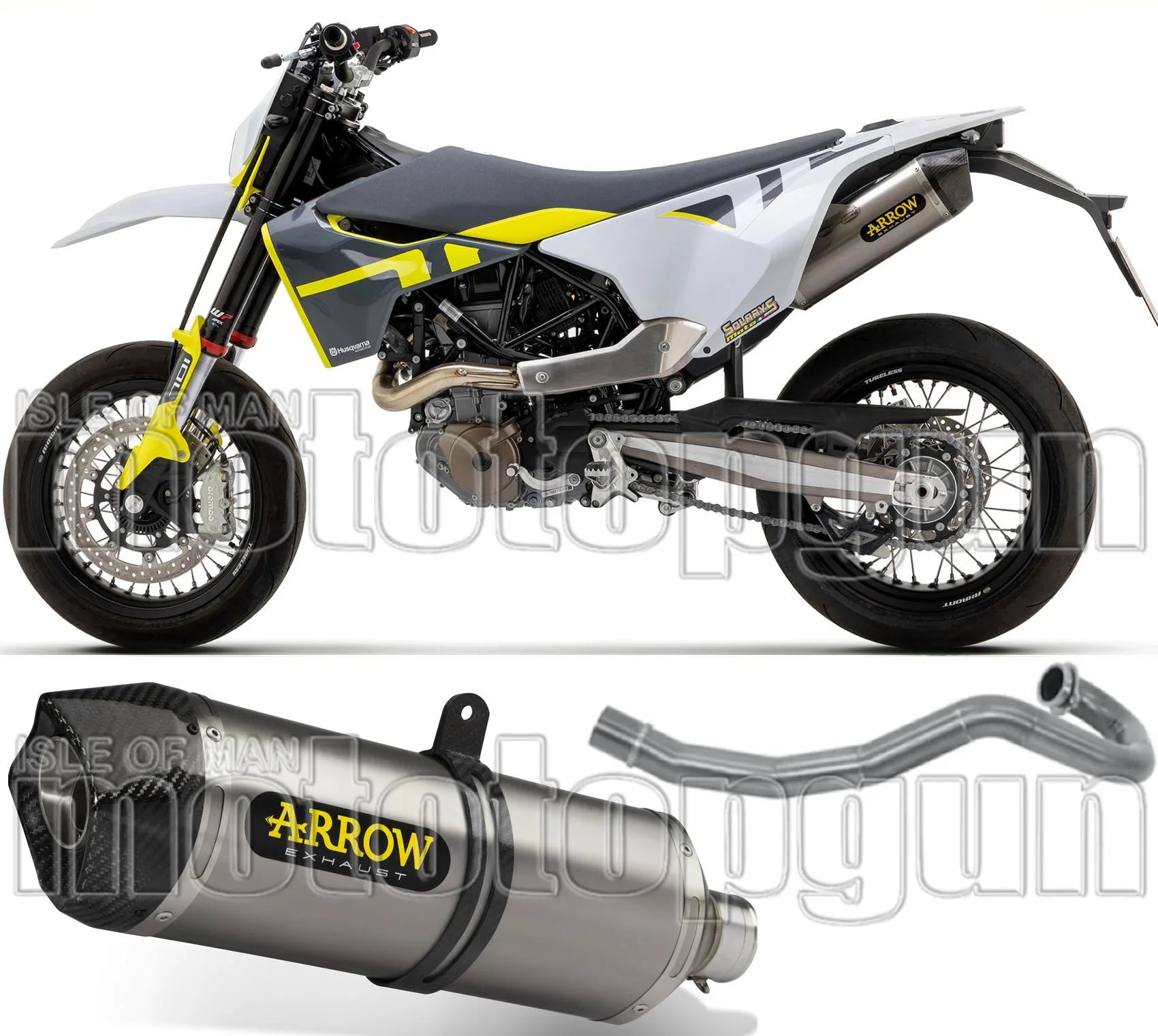 Complete Non-Catalytic Exhaust System With Sound Certification Race-Tech Aluminium / Titanium Stainless Steel - Arrow Special Parts Compatible With Husqvarna 701 Supermoto (2021-2024)