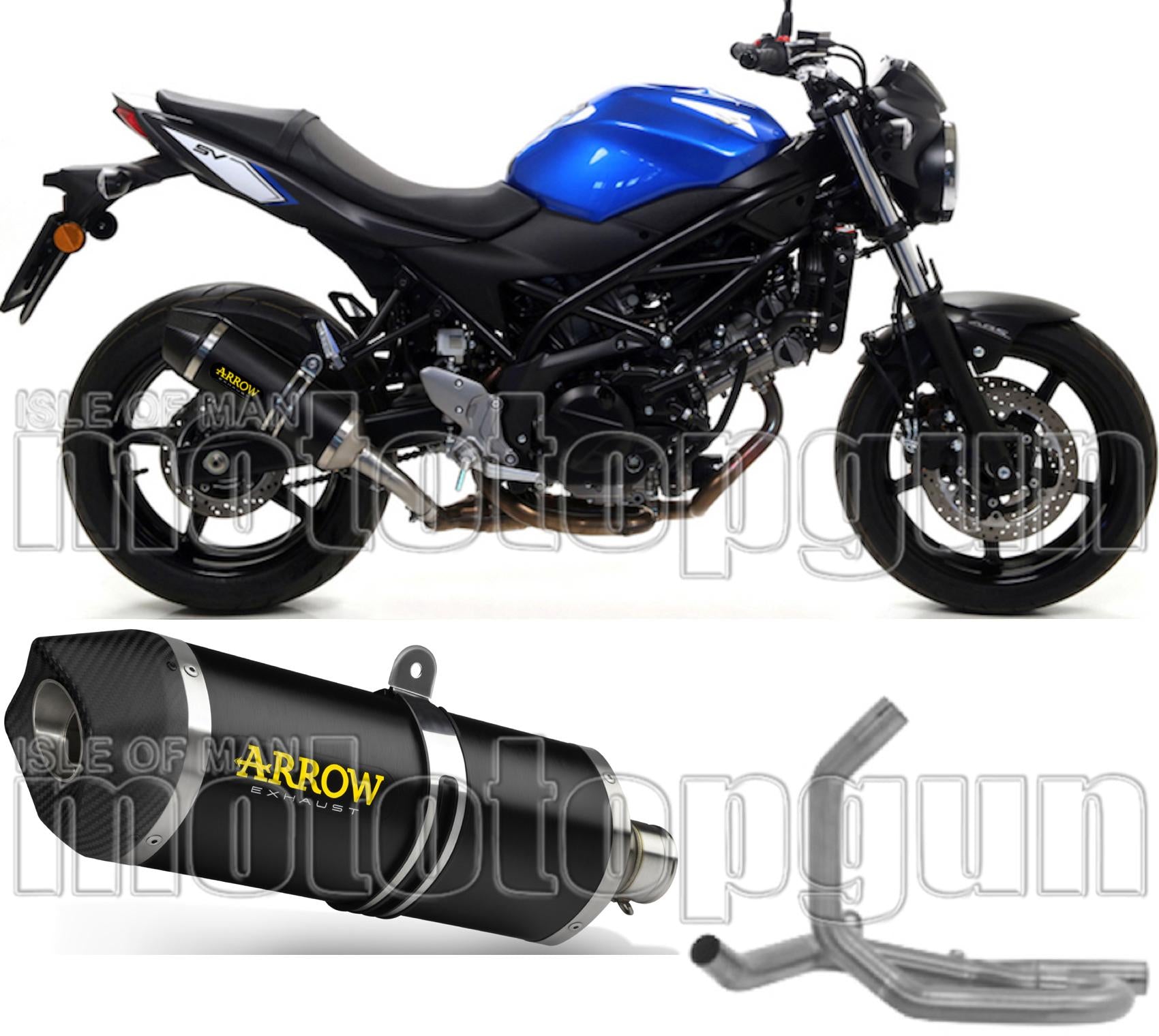 Complete Non-Catalytic Exhaust System With Sound Certification Race-Tech Black Aluminium Carbon - Arrow Special Parts Compatible With Suzuki Sv 650 (2016-2024)