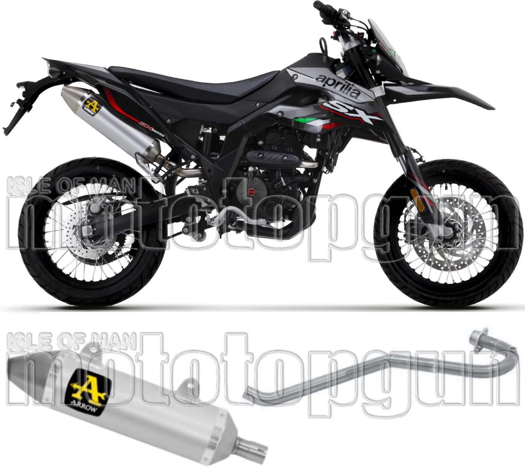 Complete Catalytic Exhaust System With Sound Certification Thunder Aluminium Stainless Steel - Arrow Special Parts Compatible With Malaguti Xsm 125 4T (2019-2020)