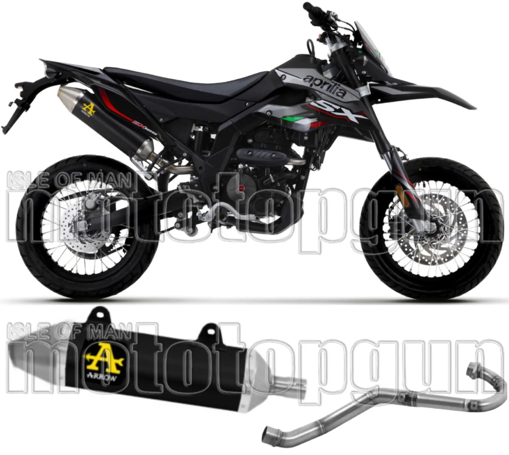 Complete Catalytic Exhaust System With Sound Certification Thunder Black Aluminium Stainless Steel - Arrow Special Parts Compatible With Malaguti Xtm 125 4T (2019-2020)