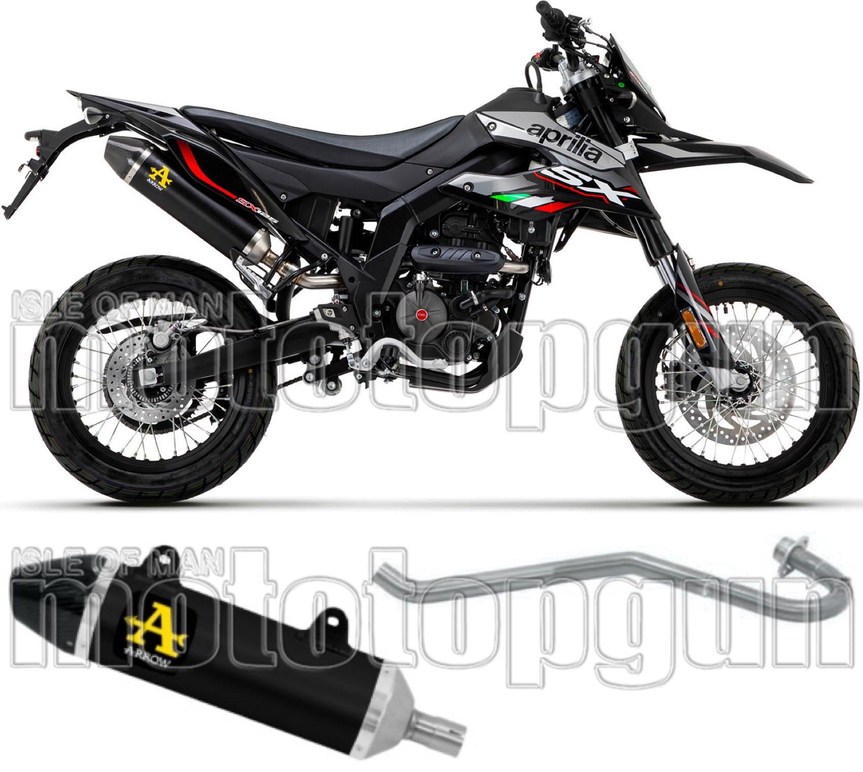 Complete Non-Catalytic Exhaust System With Sound Certification Thunder Black Aluminium Carbon - Arrow Special Parts Compatible With Aprilia Rx - Sx 125 4T (2018-2020)
