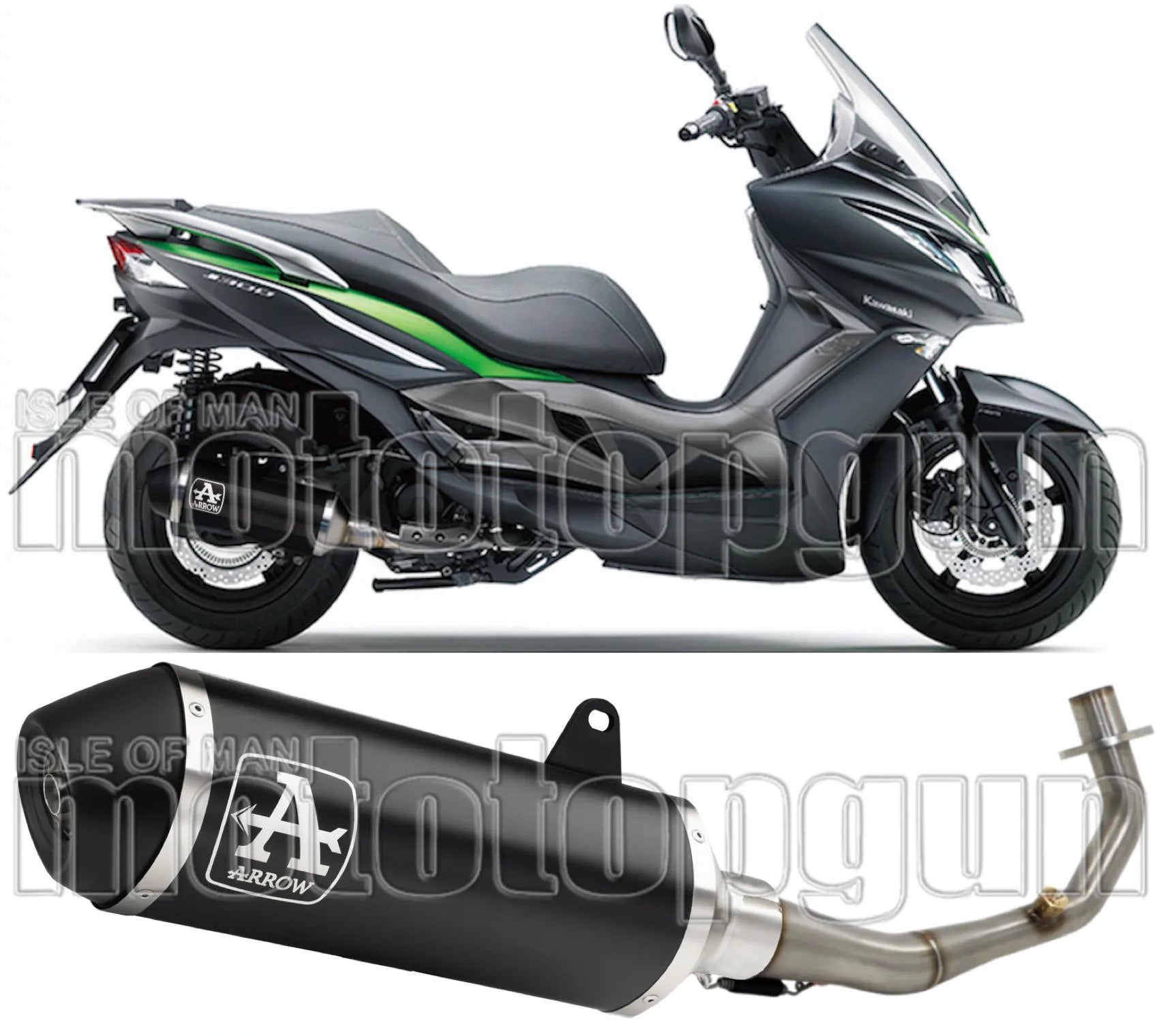 Complete Non-Catalytic Exhaust System With Sound Certification Urban Black Aluminium Stainless Steel Black - Arrow Special Parts Compatible With Kymco Downtown 125 I (2009-2016)