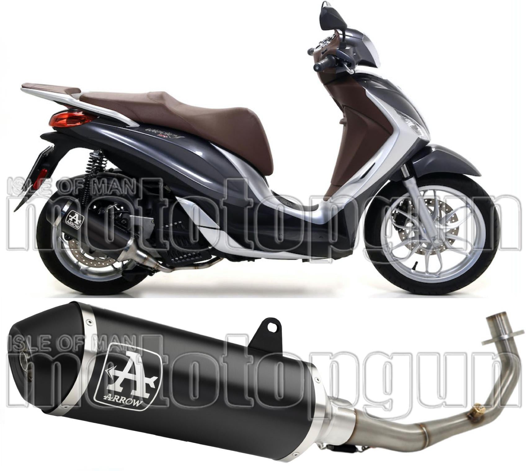 Complete Non-Catalytic Exhaust System With Sound Certification Urban Black Aluminium Stainless Steel Black - Arrow Special Parts Compatible With Piaggio Medley 125 (2016-2019)