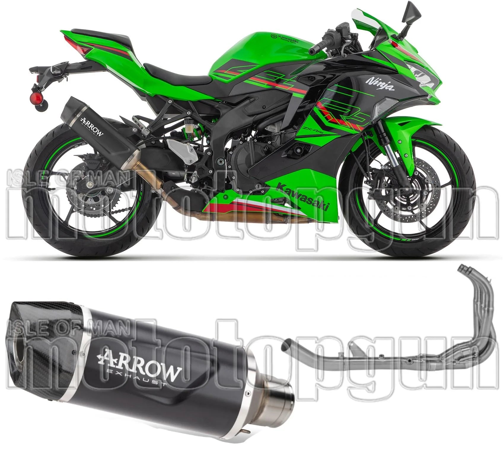Complete Non-Catalytic Exhaust System With Sound Certification Indy-Race Evo Black Aluminium Carbon - Arrow Special Parts Compatible With Kawasaki Zx 4R (2024-2026)
