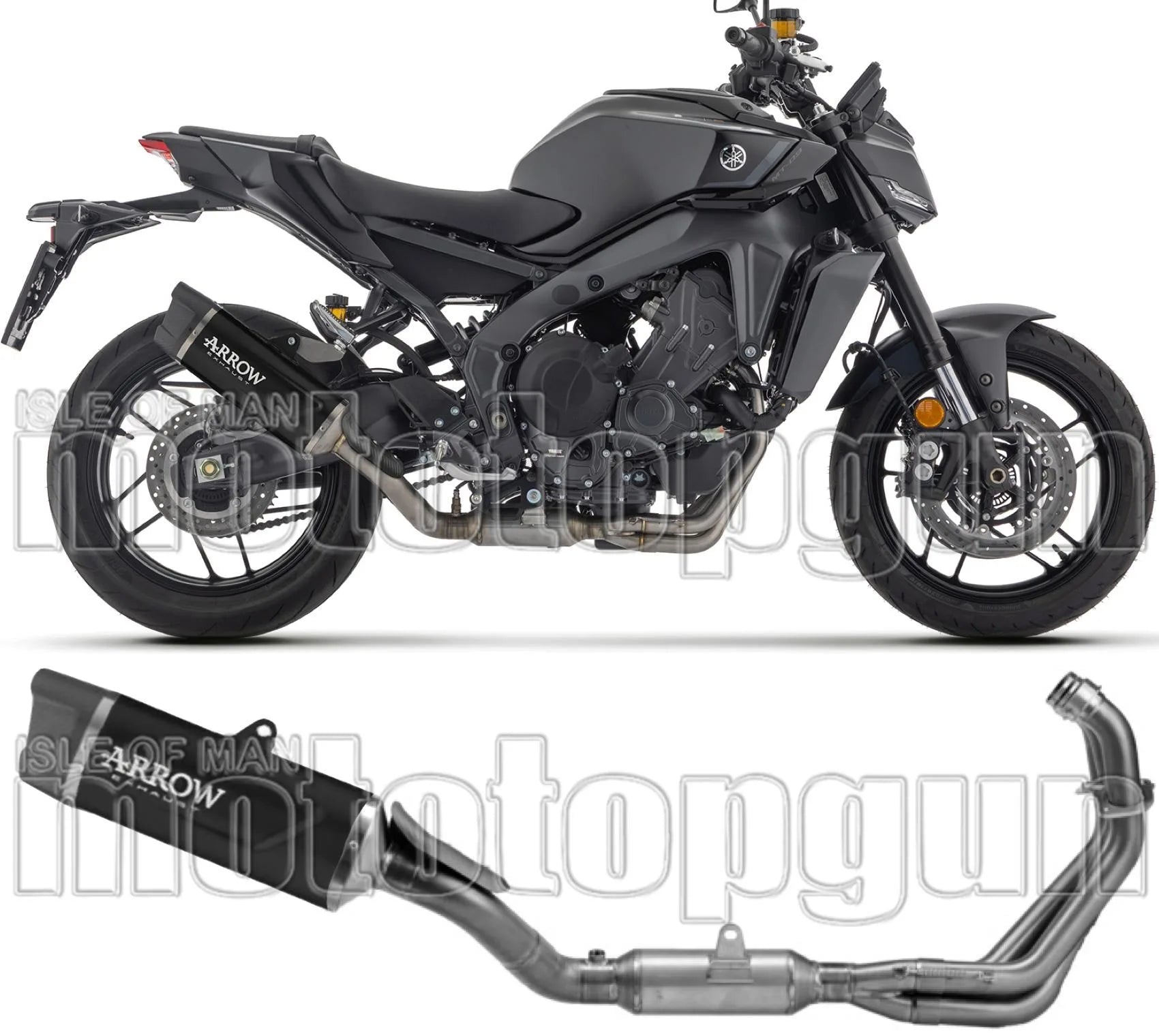 Complete Non-Catalytic Exhaust System With Sound Certification Indy-Race Evo Black Aluminium Carby End Cap - Arrow Special Parts Compatible With Yamaha Mt-09 (2024-2026)