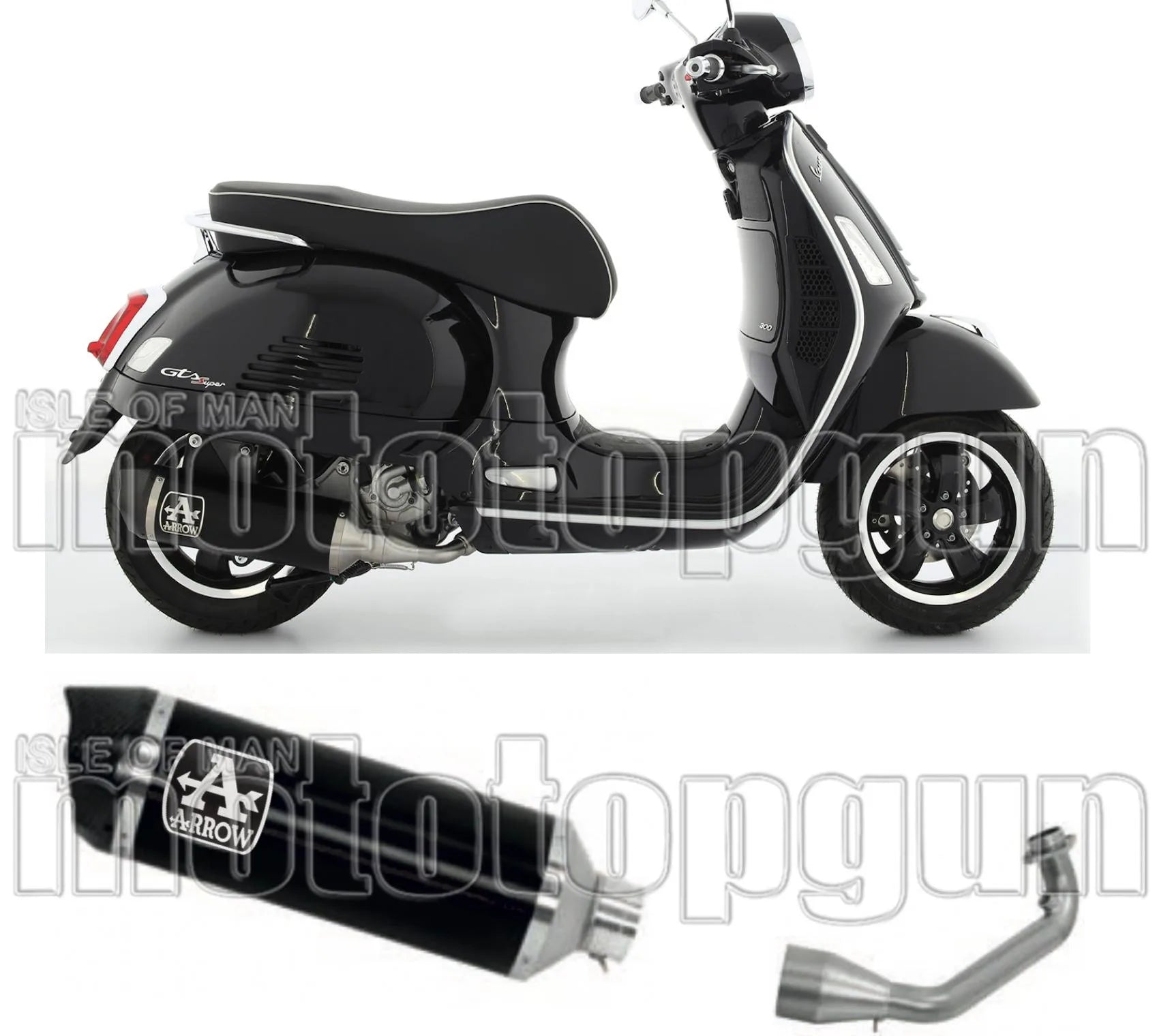Complete Non-Catalytic Exhaust System With Sound Certification Race-Tech Black Aluminium Carbon - Arrow Special Parts Compatible With Piaggio Vespa Gts 300 (2021-2024)
