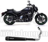Complete Catalytic Exhaust System With Sound Certification Rebel Black Aluminium Carbon - Arrow Special Parts Compatible With Kawasaki Vulcan 650 S (2021-2024)