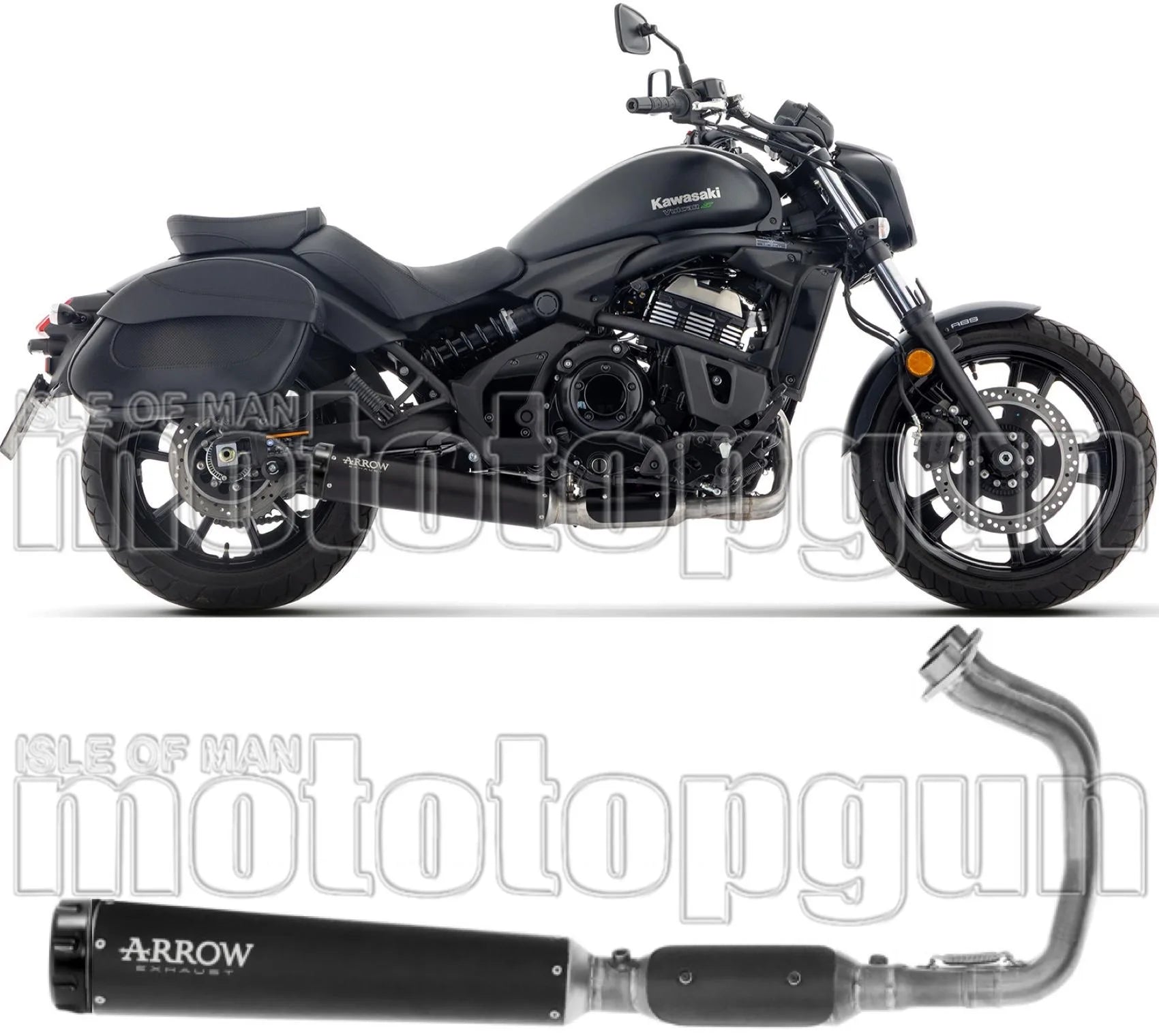 Complete Non-Catalytic Exhaust System With Sound Certification Rebel Black Stainless Steel Steel Black End Cap - Arrow Special Parts Compatible With Kawasaki Vulcan 650 S (2025-2026)