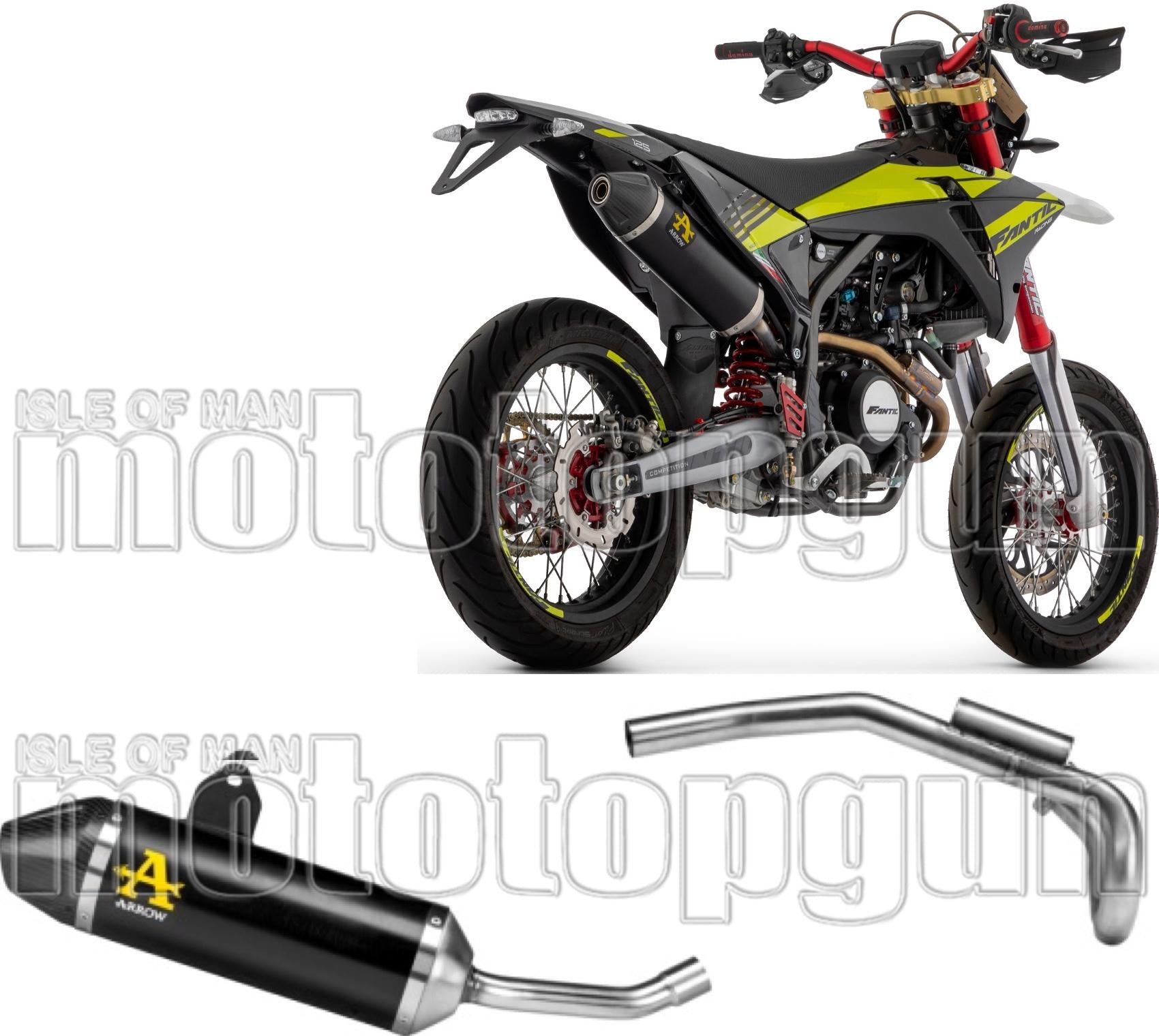 Complete Non-Catalytic Exhaust System With Sound Certification Thunder Black Aluminium Carby End Cap - Arrow Special Parts Compatible With Fantic Motor Xmf 125 (2023-2024)
