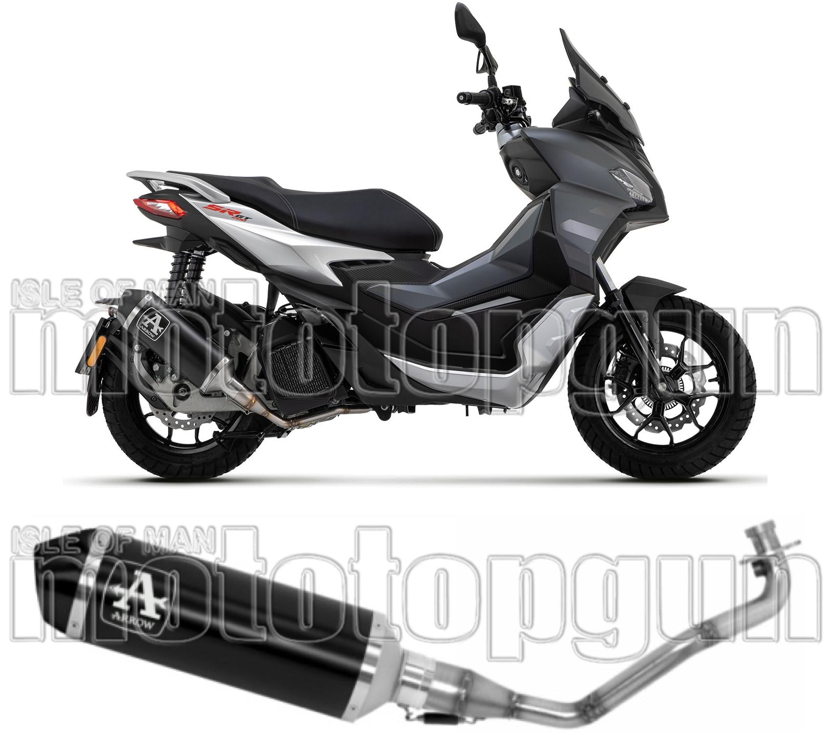Complete Non-Catalytic Exhaust System With Sound Certification Urban Black Aluminium Stainless Steel Black - Arrow Special Parts Compatible With Aprilia Sr 200 Gt (2022-2024)