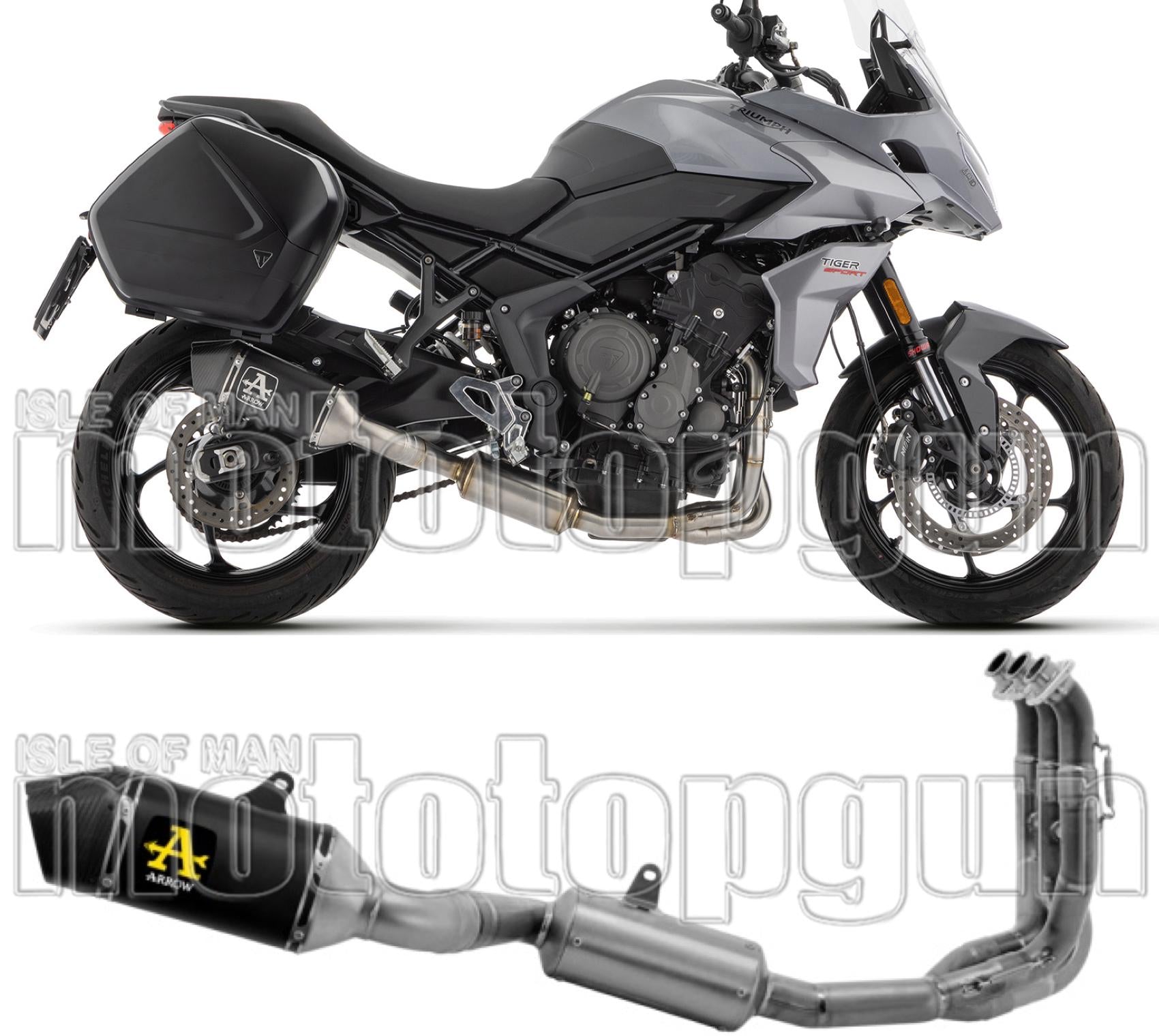 Complete Catalytic Exhaust System With Sound Certification Veloce Black Aluminium Carbon - Arrow Special Parts Compatible With Triumph Tiger 660 Sport (2022-2024)