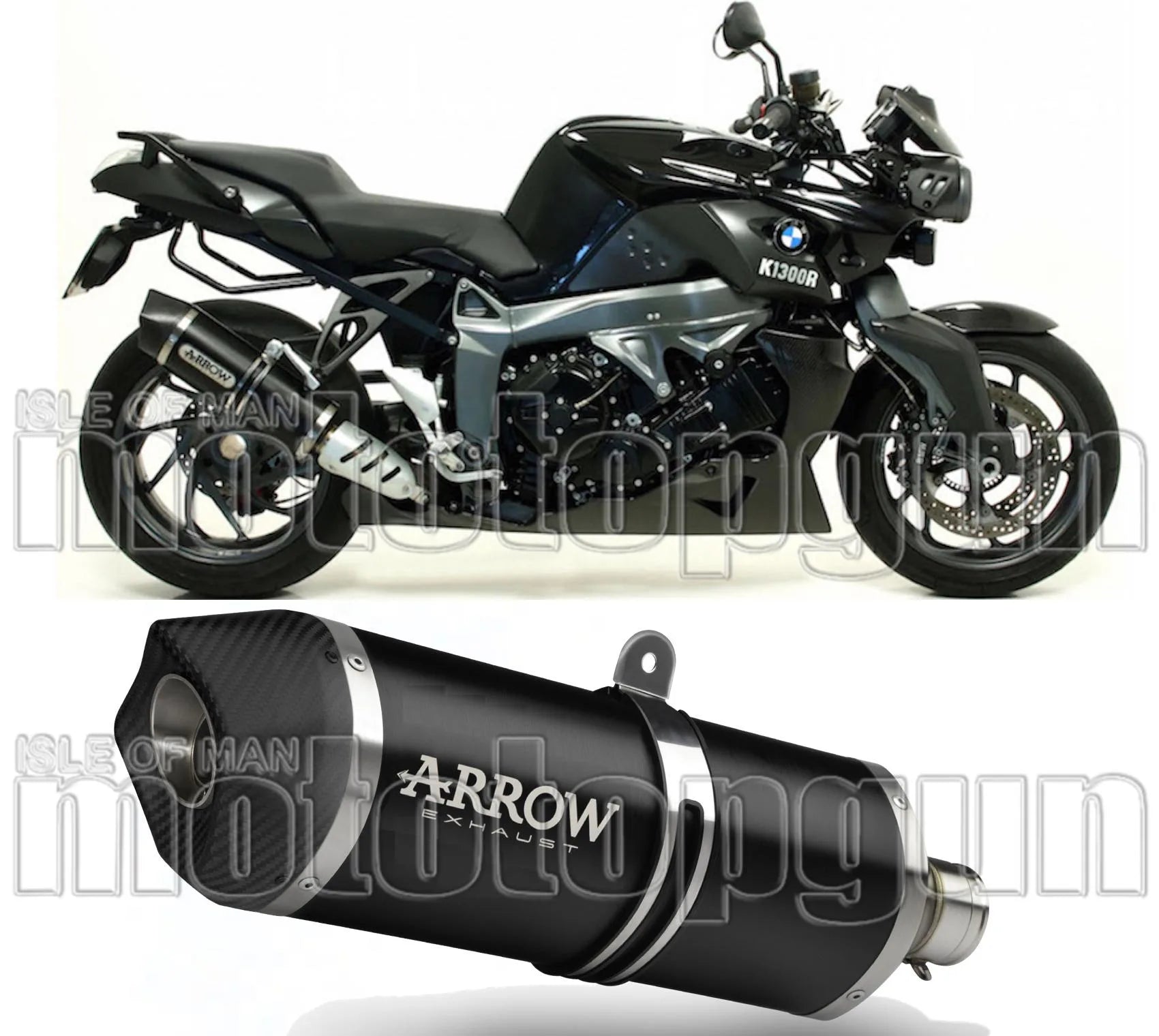 Catalytic Exhaust Tip With Sound Certification Maxi Race-Tech Black Aluminium Carbon - Arrow Special Parts Compatible With Bmw K 1300 S (2012-2016)