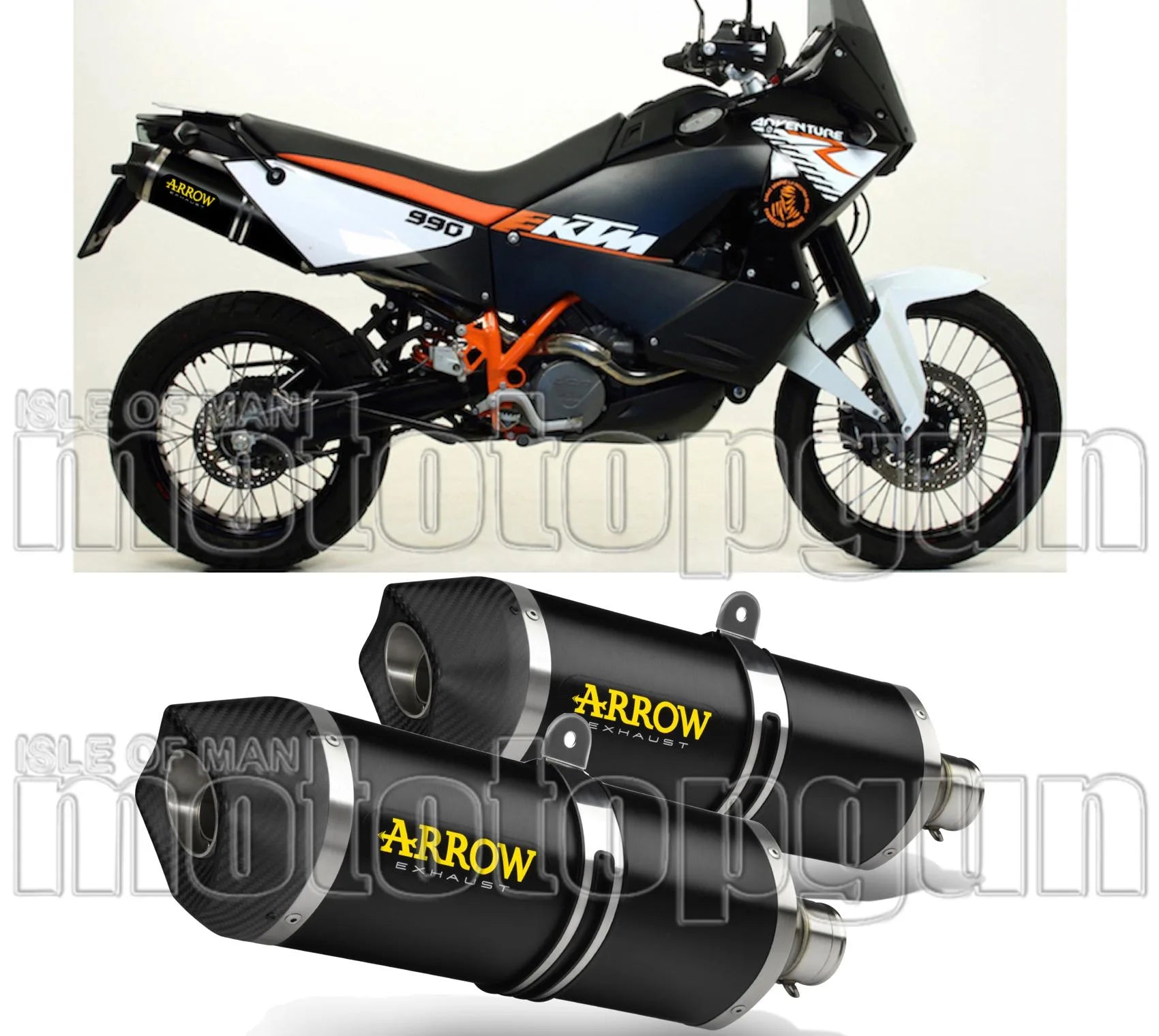 Dual Catalytic Exhaust Tips With Sound Certification Race-Tech Black Aluminium Carbon - Arrow Special Parts Compatible With Ktm 990 Smt (2009-2013)