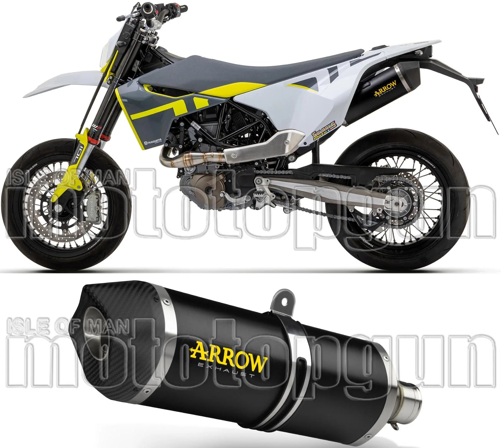 Non-Catalytic Exhaust Tip With Sound Certification Race-Tech Black Aluminium Carbon - Arrow Special Parts Compatible With Husqvarna 701 Enduro (2021-2024)