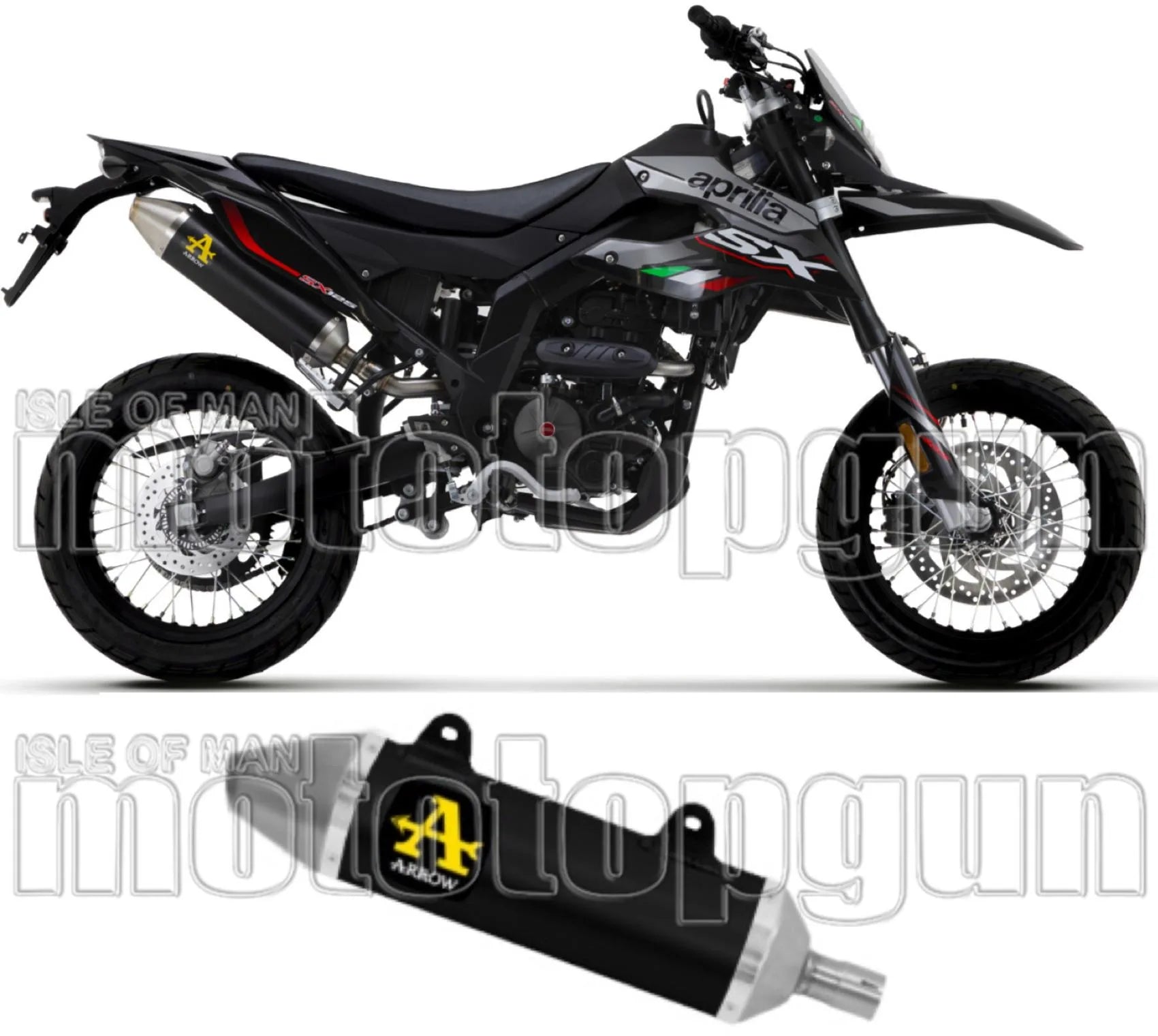 Exhaust Tip With Noise Certification Thunder Black Aluminium Stainless Steel - Arrow Special Parts Compatible With Malaguti Xsm 125 4T (2019-2020)