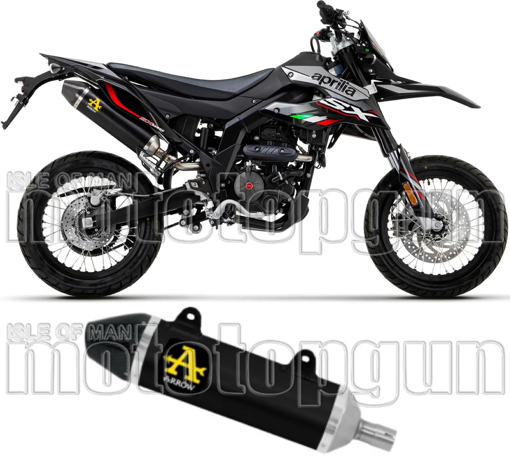 Exhaust Tip With Noise Certification Thunder Black Aluminium Carbon - Arrow Special Parts Compatible With Malaguti Xtm 125 4T (2019-2020)