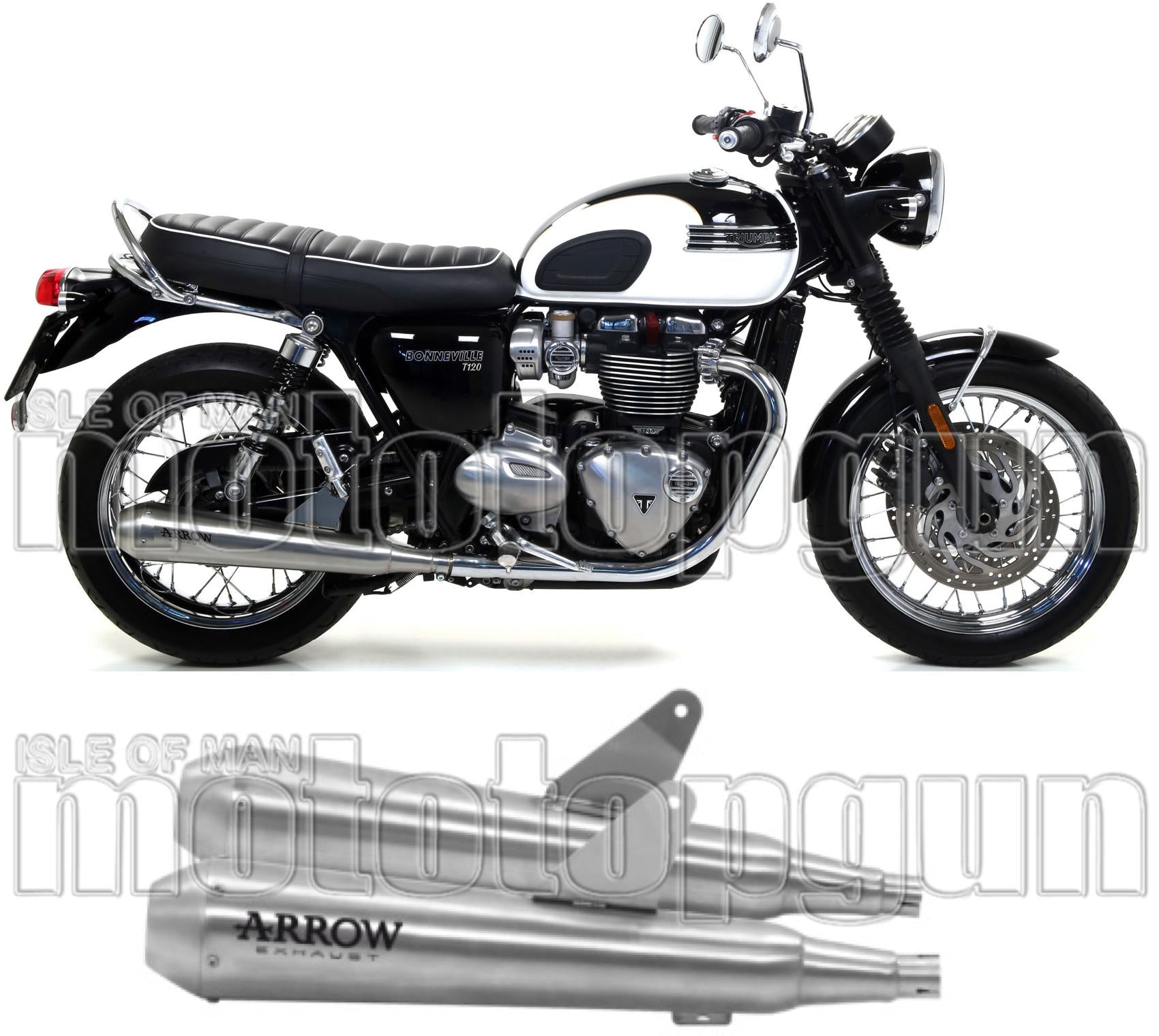 Dual Exhaust System With Sound Certification Pro-Racing Nichrom Stainless Steel - Arrow Special Parts Compatible With Triumph Bonneville T120 (2016-2019)