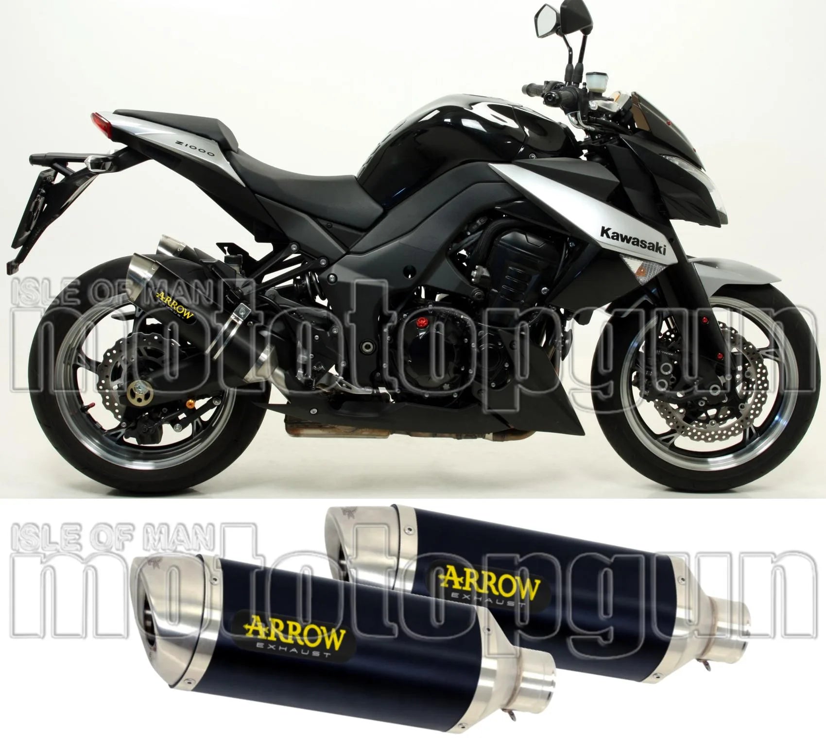 Dual Exhaust System With Sound Certification Thunder Black Aluminium Stainless Steel - Arrow Special Parts Compatible With Kawasaki Z 1000 (2017-2020)