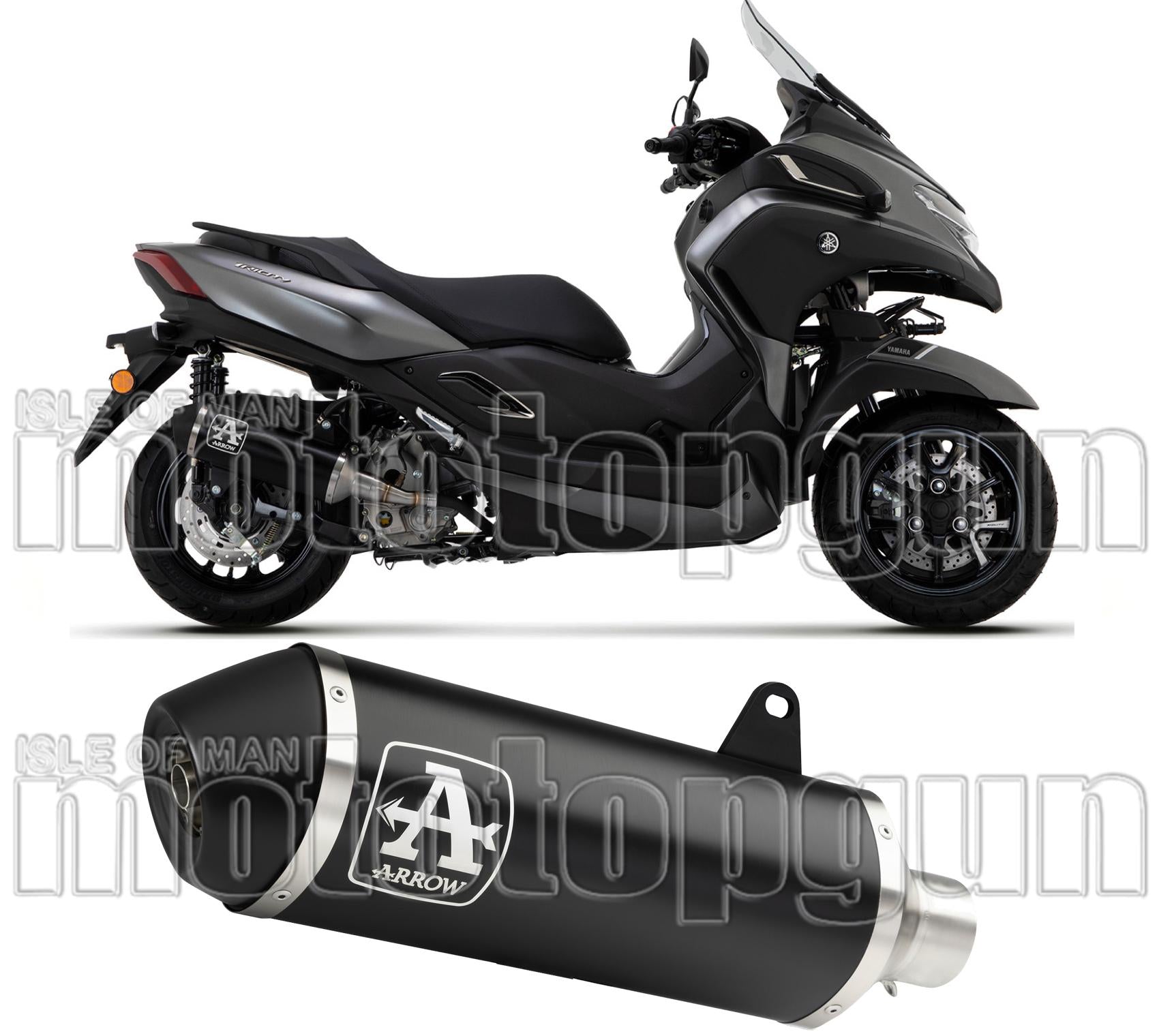 Catalytic Exhaust Tip With Sound Certification Urban Black Aluminium Stainless Steel Black - Arrow Special Parts Compatible With Yamaha Tricity 300 (2021-2024)
