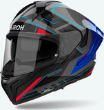 Full-Face Motorcycle Helmet Airoh Matryx - Mxrk18 Composite Carbon Blue Red Glossy Rocket Size Xl