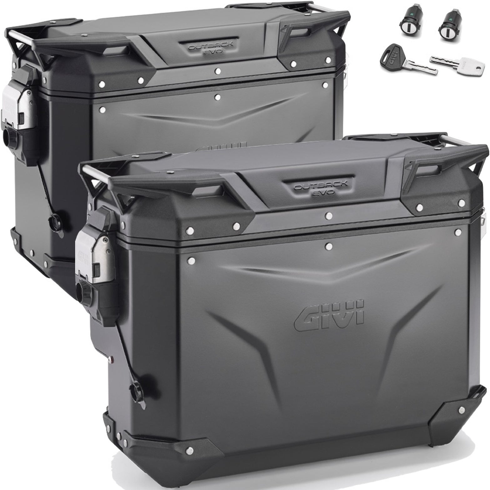 Monokey Cam-Side Trekker Outback Evo Smart Black Aluminium Side Cases + Locks - 70 Lt Trekker Outback Evo Smart Aluminium - Givi Compatible With Moto Morini X-Cape 649 (2021-2024)
