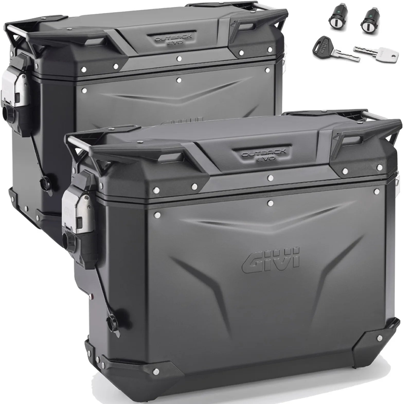 Monokey Cam-Side Trekker Outback Evo Smart Black Aluminium Side Cases + Locks - 70 Lt Trekker Outback Evo Smart Aluminium - Givi Compatible With Ktm 790 Adventure (2023-2025)
