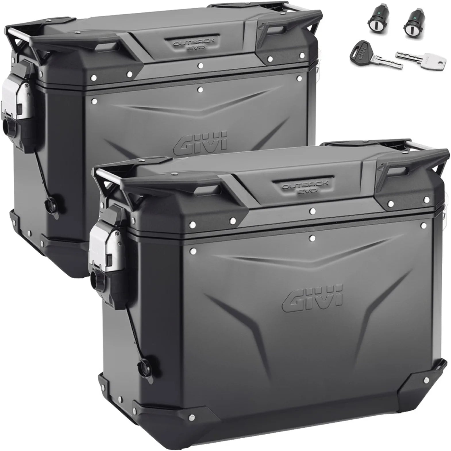 Monokey Cam-Side Trekker Outback Evo Smart Black Aluminium Side Cases + Locks - 74 Lt Trekker Outback Evo Smart Aluminium - Givi Compatible With Ktm 1050 Adventure (2015-2016)