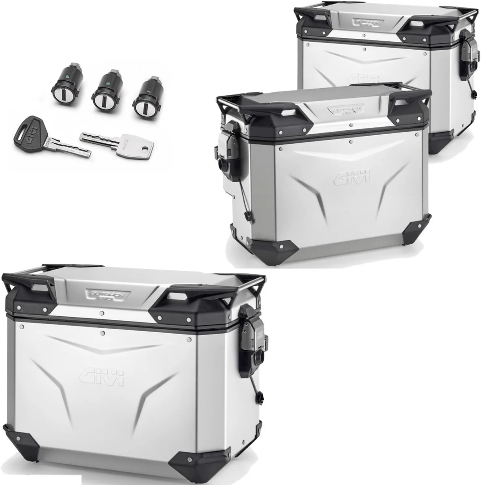 Trekker Outback Evo Smart Anodized Aluminium Top Case + Side Cases R Recessed - 130 Lt Trekker Outback Evo Smart Anodized Aluminium - Givi Compatible With Benelli Trk 702 X (2023-2024)