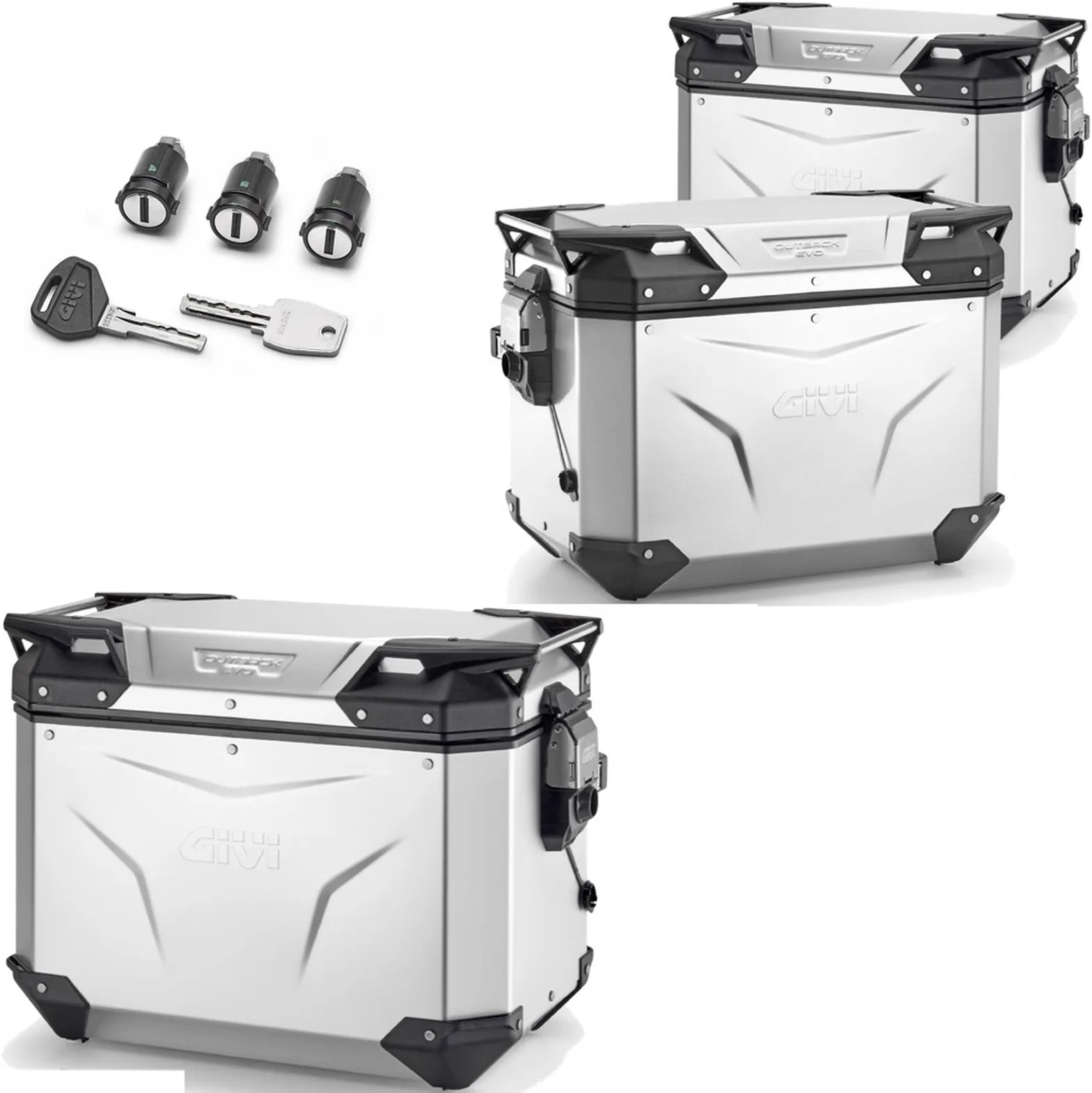 Trekker Outback Evo Smart Aluminium Top Case + Side Cases - 138 Lt Trekker Outback Evo Smart Aluminium - Givi Compatible With Triumph Tiger 660 Sport (2022-2024)