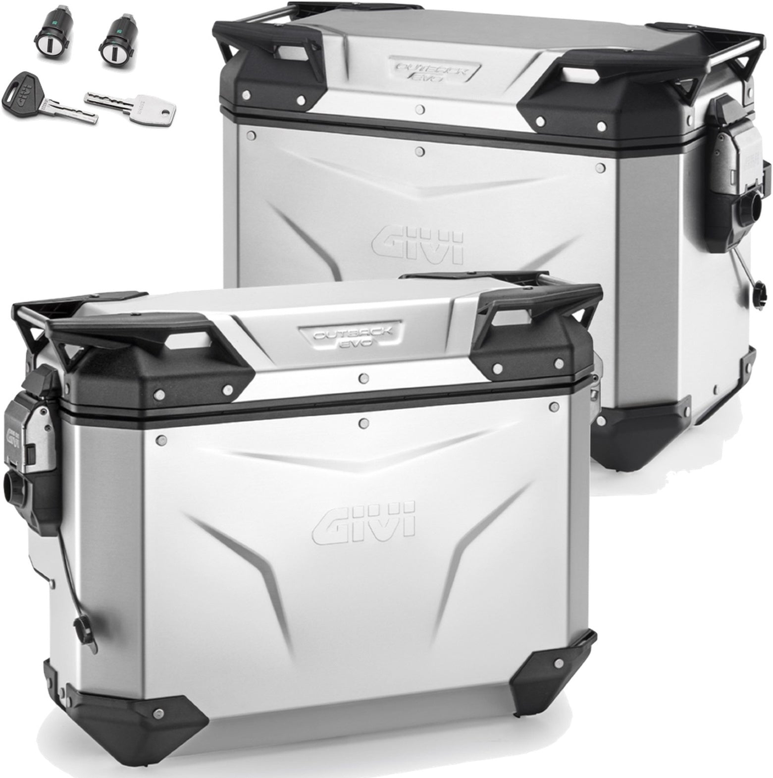Monokey Cam-Side Trekker Outback Evo Smart Aluminium Side Cases + Locks - 77 Lt Trekker Outback Evo Smart Aluminium - Givi Compatible With Moto Guzzi V85 Tt (2019-2023)