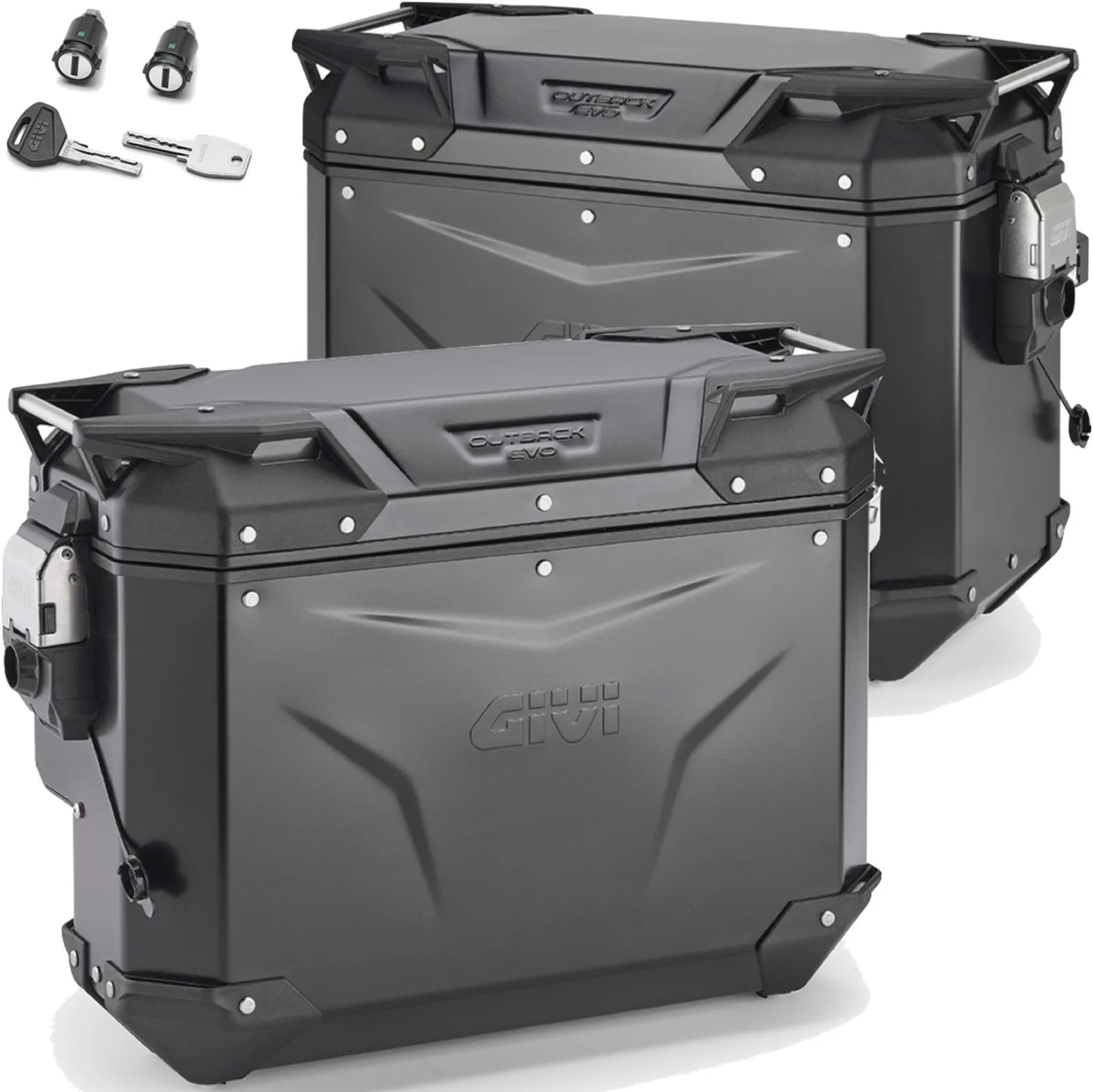 Monokey Cam-Side Trekker Outback Evo Smart Black Aluminium Side Cases + Locks - 77 Lt Trekker Outback Evo Smart Aluminium - Givi Compatible With Ktm 890 Adventure (2023-2025)