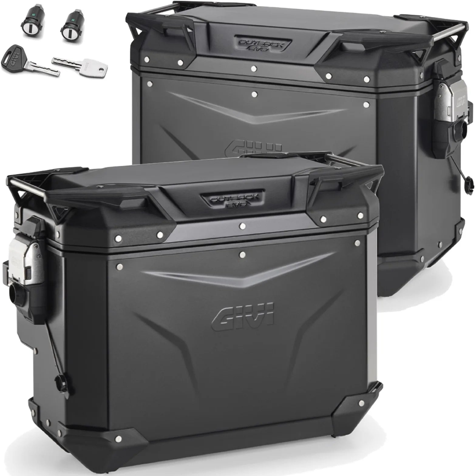 Monokey Cam-Side Trekker Outback Evo Smart Black Aluminium Side Cases + Locks - 84 Lt Trekker Outback Evo Smart Aluminium - Givi Compatible With Ktm 890 Smt (2023-2024)