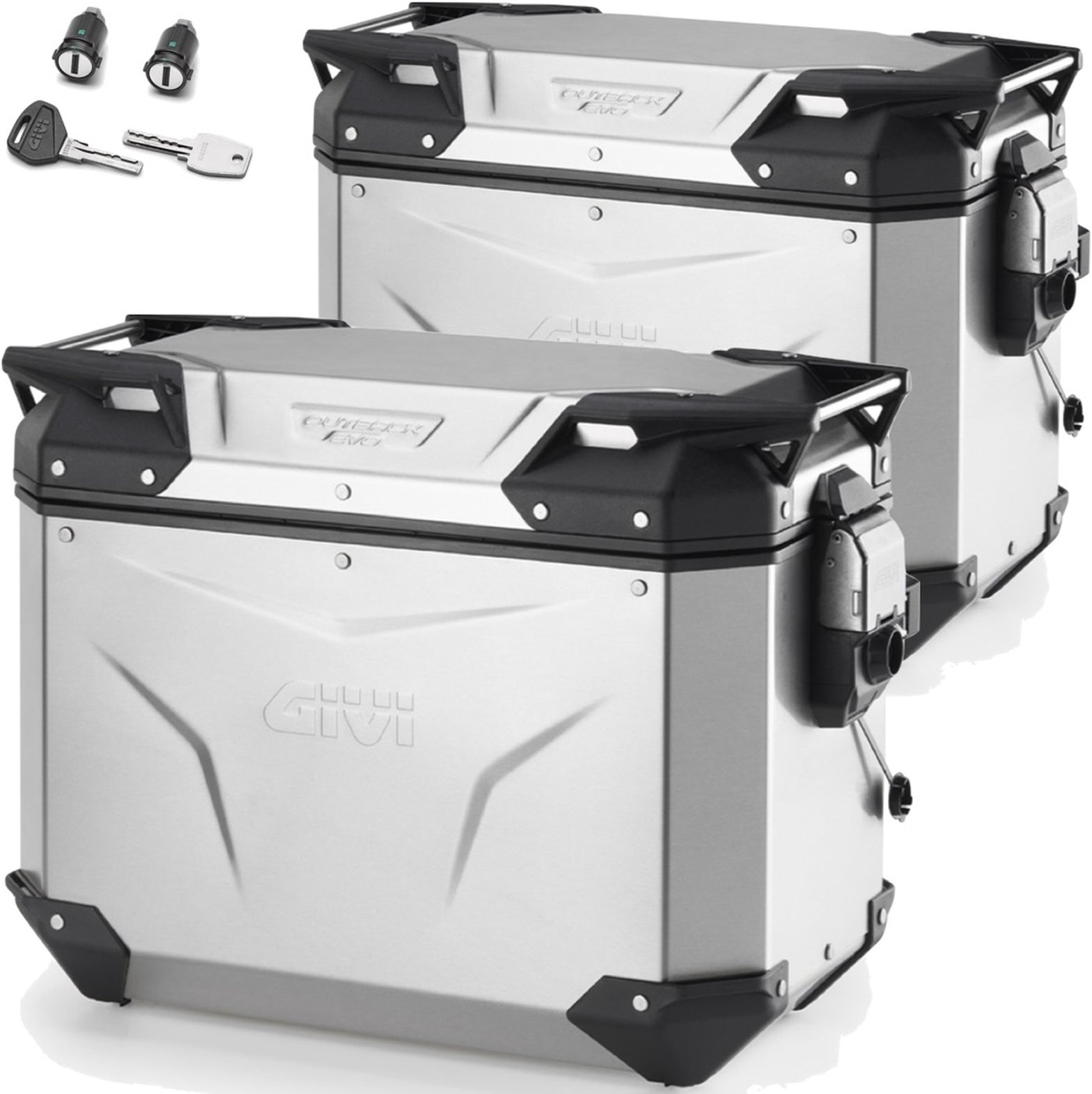 Monokey Cam-Side Trekker Outback Evo Smart Anodized Aluminium Side Cases + Locks - 88 Lt Trekker Outback Evo Smart Anodized Aluminium - Givi Compatible With Moto Guzzi V85 Tt (2019-2023)