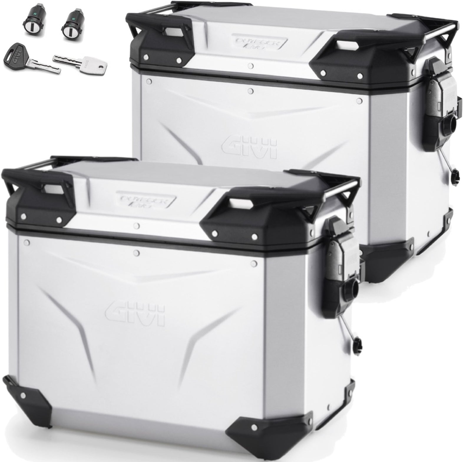Monokey Cam-Side Trekker Outback Evo Smart Aluminium Side Cases + Locks - 88 Lt Trekker Outback Evo Smart Aluminium - Givi Compatible With Moto Guzzi V7 850 Stone (2021-2024)