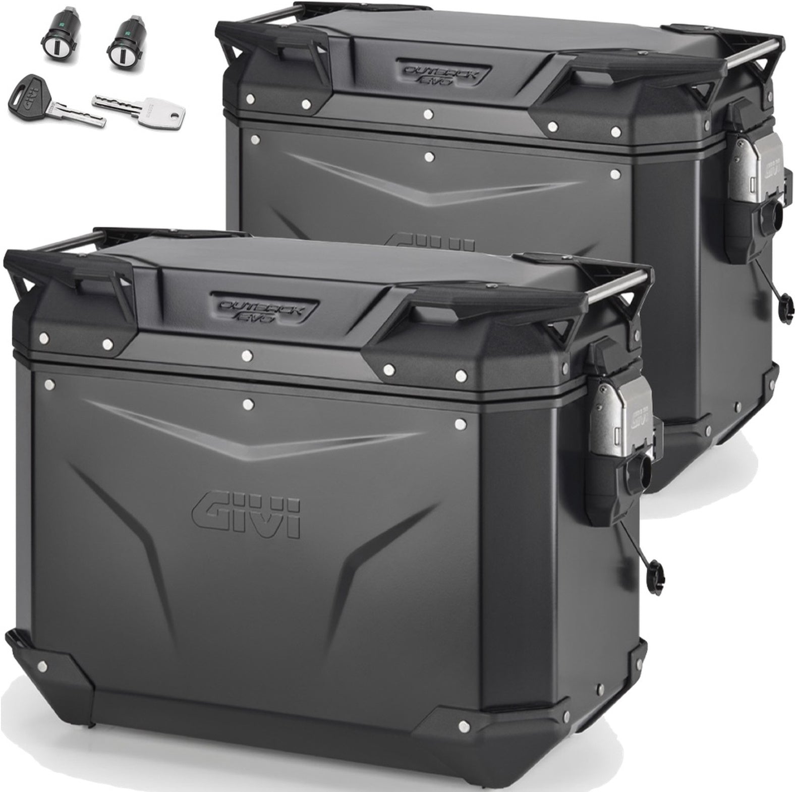 Monokey Cam-Side Trekker Outback Evo Smart Black Aluminium Side Cases + Locks - 88 Lt Trekker Outback Evo Smart Aluminium - Givi Compatible With Aprilia Tuareg 660 (2021-2024)