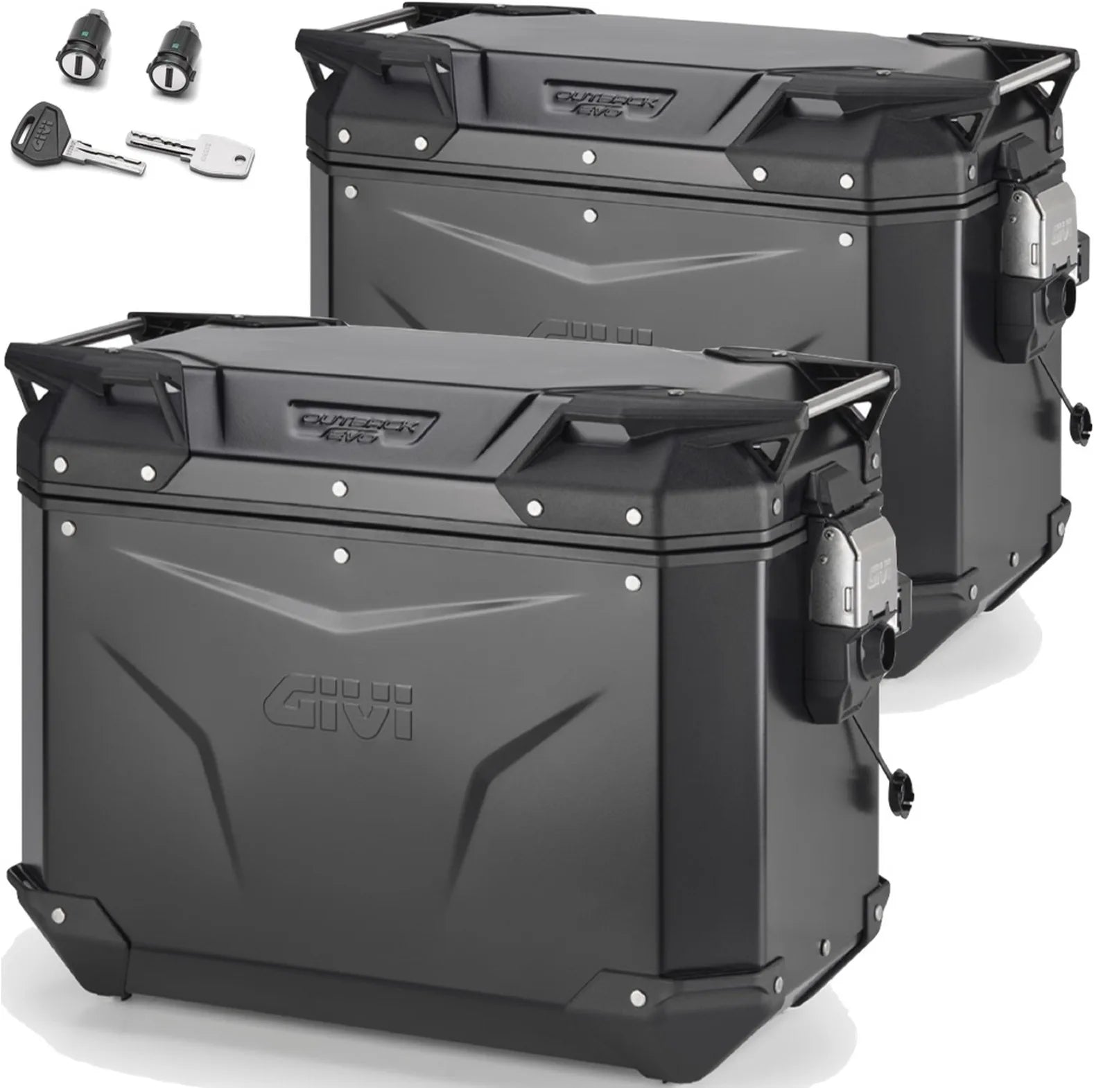Monokey Cam-Side Trekker Outback Evo Smart Black Aluminium Side Cases + Locks - 88 Lt Trekker Outback Evo Smart Aluminium - Givi Compatible With Ktm 1050 Adventure (2015-2016)