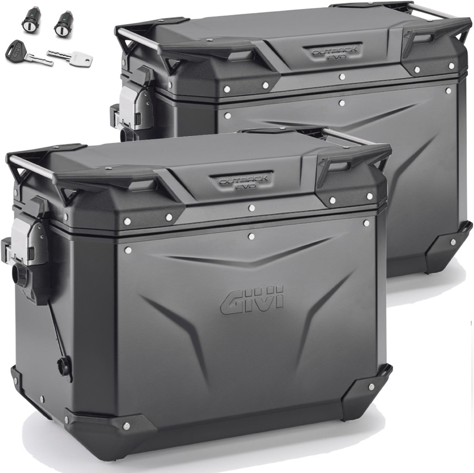 Monokey Cam-Side Trekker Outback Evo Smart Black Aluminium Side Cases + Locks - 96 Lt Trekker Outback Evo Smart Aluminium - Givi Compatible With Aprilia Tuareg 660 (2021-2024)