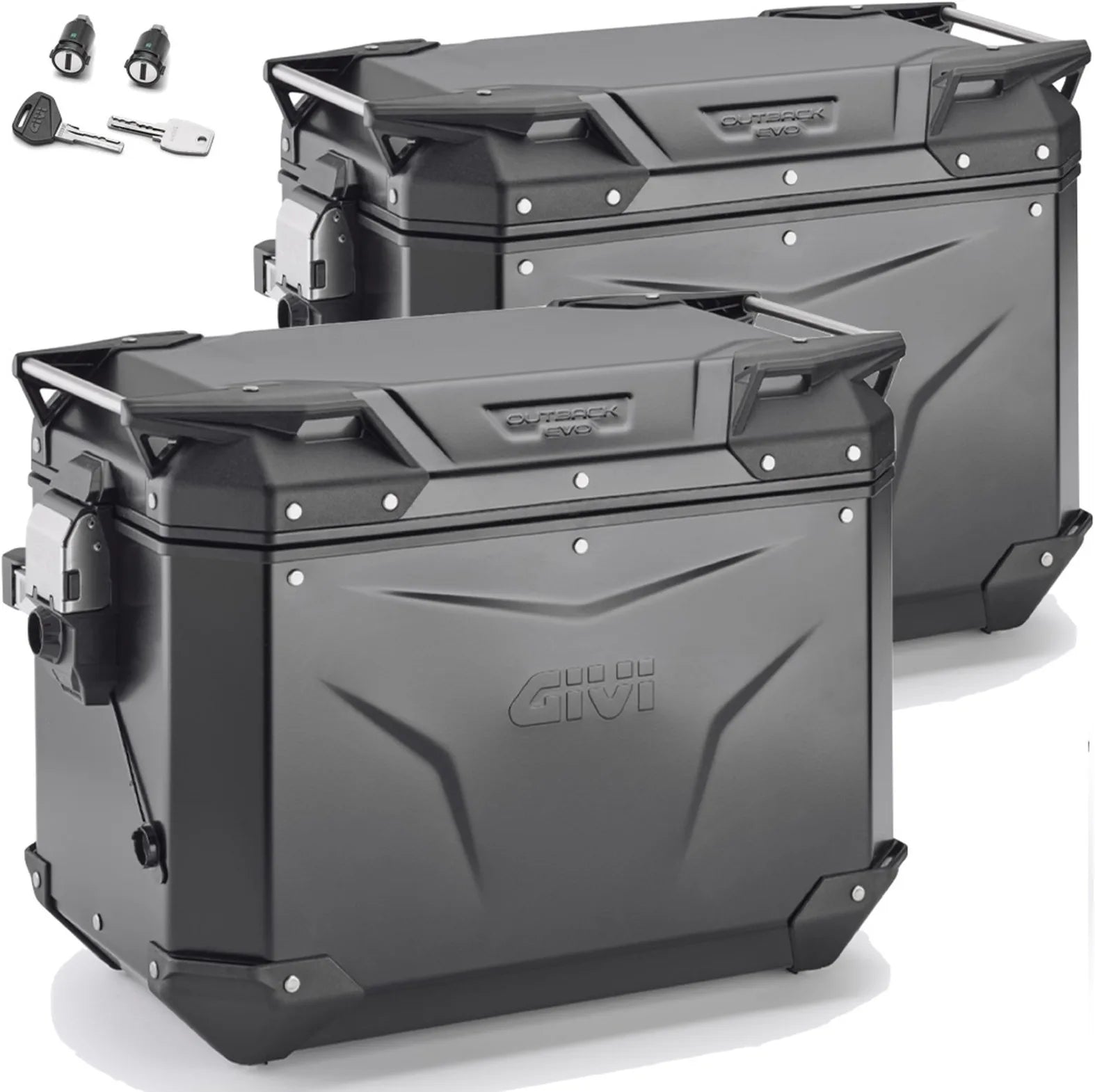 Monokey Cam-Side Trekker Outback Evo Smart Black Aluminium Side Cases + Locks - 96 Lt Trekker Outback Evo Smart Aluminium - Givi Compatible With Yamaha Tracer 9 - Gt - Gt+ (2021-2024)