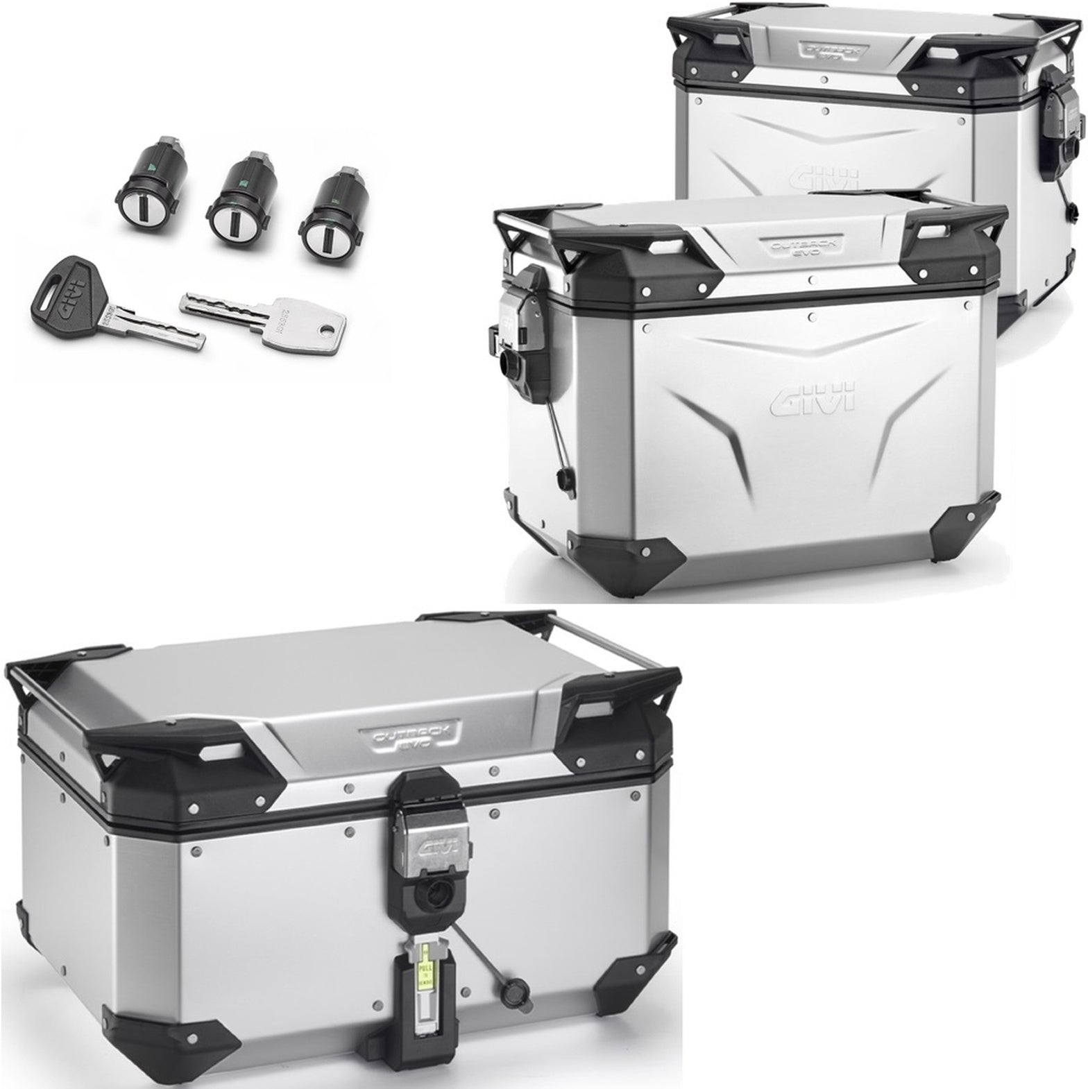 Trekker Outback Evo Smart Anodized Aluminium Top Case + Side Cases - 154 Lt Trekker Outback Evo Smart Anodized Aluminium - Givi Compatible With Triumph Tiger 660 Sport (2022-2024)