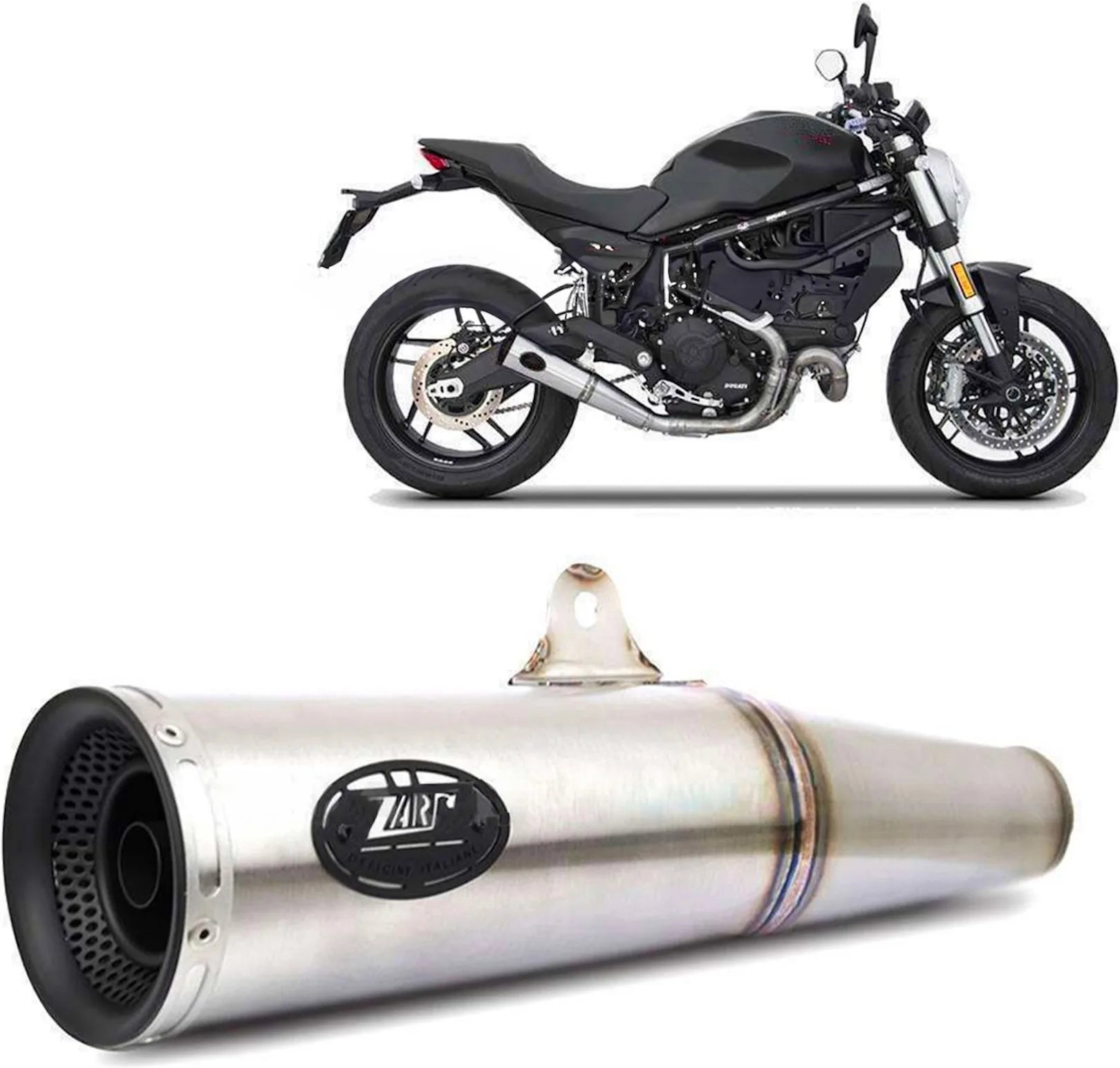 Exhaust Tip With Noise Certification Zuma Stainless Steel Endcap Aluminium Black - Zard Compatible With Ducati Scrambler 800 Desert Sled (2021-2022)