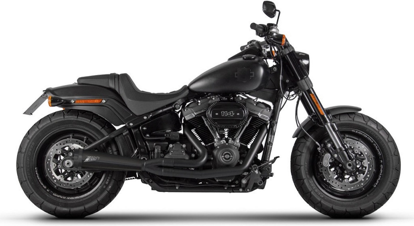 Complete Catalytic Exhaust System With Sound Certification Steel Black Endcap Aluminium Black - Zard Compatible With Harley-Davidson Fatboy M8 (2016-2023)